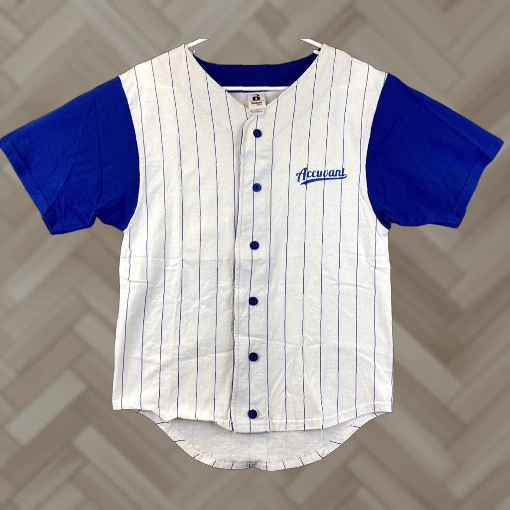 Vintage VINTAGE Badger Men's Short Sleeve Baseball Jersey Shirt S Blue Pinstripe Sports Souvenir 84-16 Size US S / EU 44-46 / 1 - 1 Thumbnail
