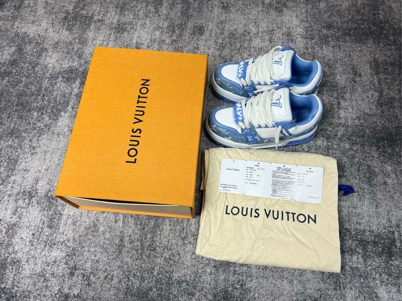 Louis Vuitton TRAINER Cowboy Old Flower White and Blue Fat