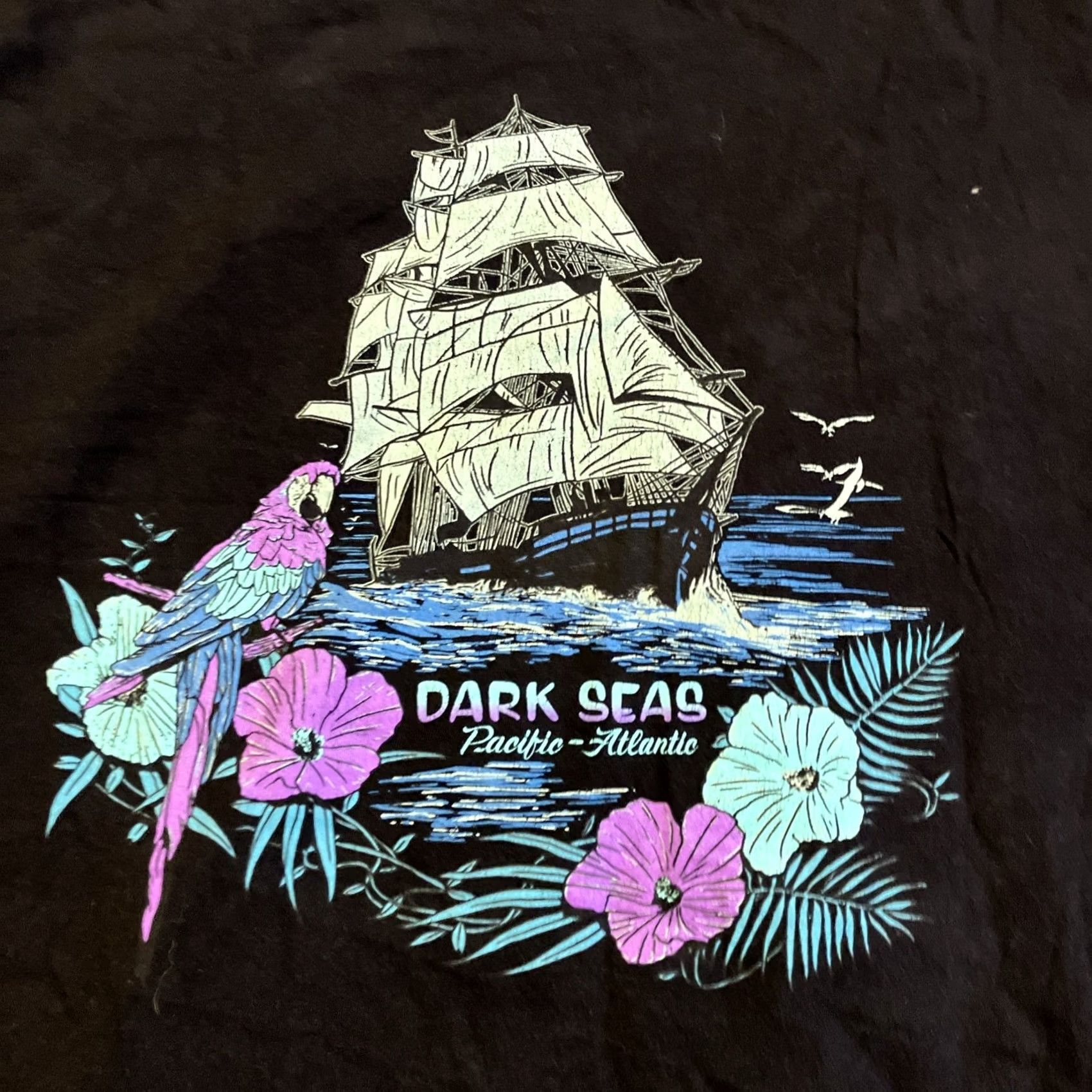Vintage Dark Seas T-Shirt Men XL Black Cotton Nautical Theme Crew Neck Short Sleeve Pacific Atlantic Graphic Print Size US XL / EU 56 / 4 - 5 Thumbnail
