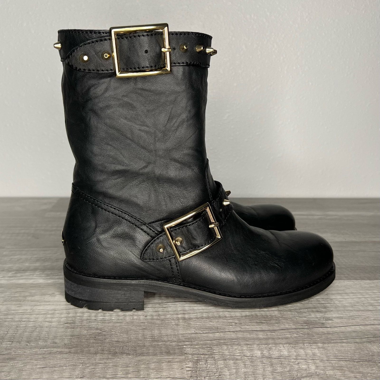 Jimmy Choo Jimmy Choo Dash Black Leather Biker Moto Boots 37 US 7 Size US 7 / IT 37 - 2 Thumbnail