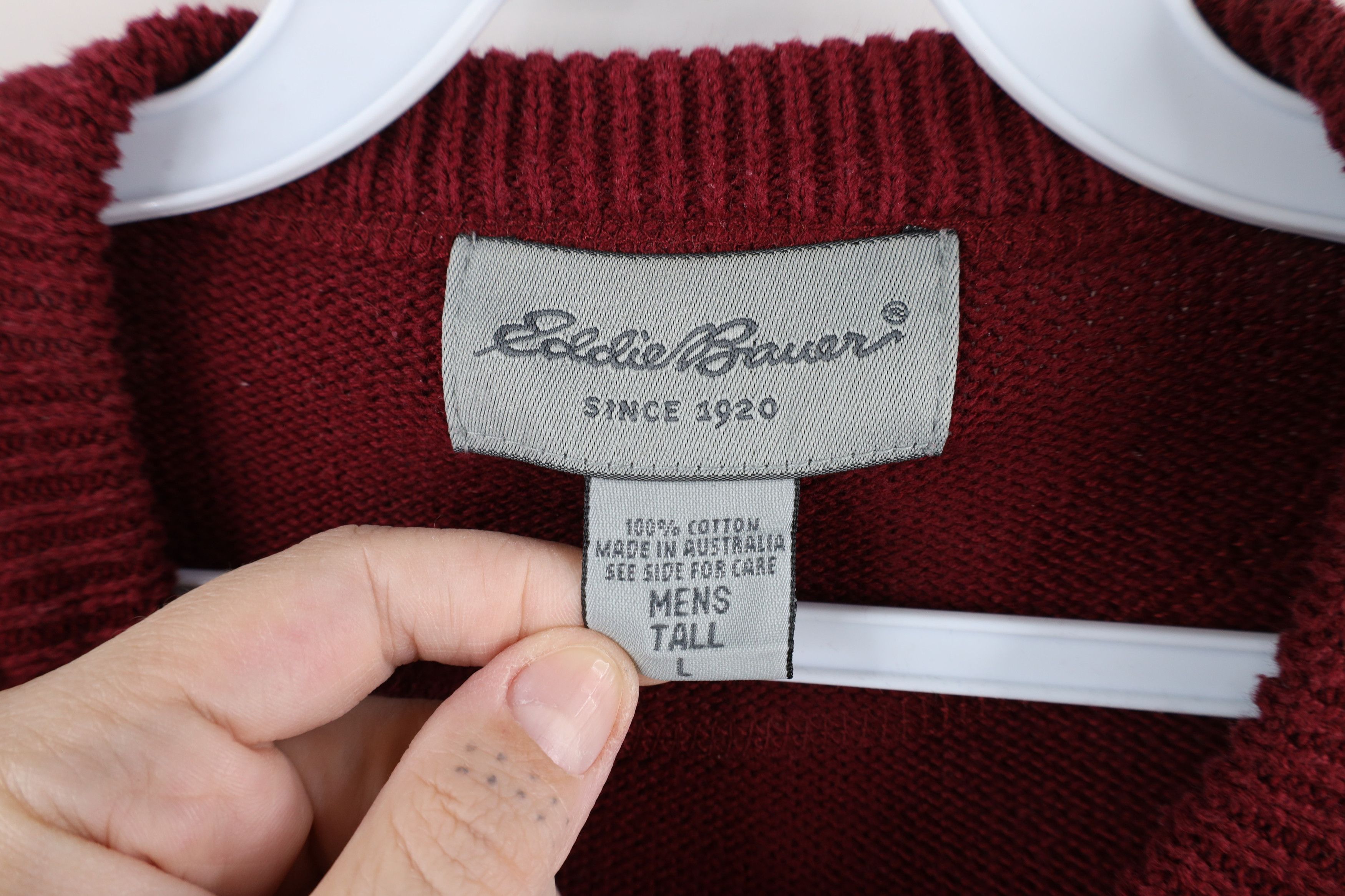 Eddie Bauer × Vintage Vintage 90s Eddie Bauer Cotton Knit Crewneck Sweater Red Size US L / EU 52-54 / 3 - 5 Thumbnail