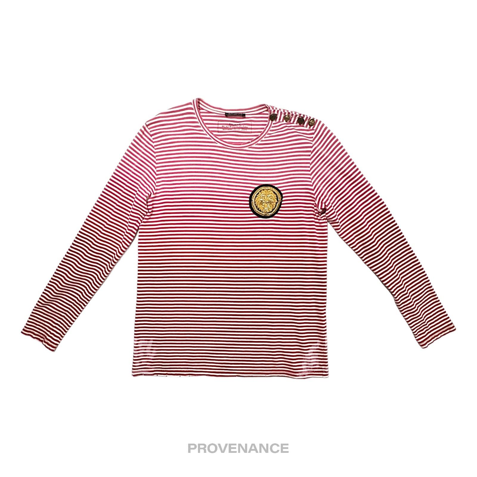 Balmain 🔴 Balmain Striped Long Sleeve T-Shirt - Red White Size US S / EU 44-46 / 1 - 1 Thumbnail