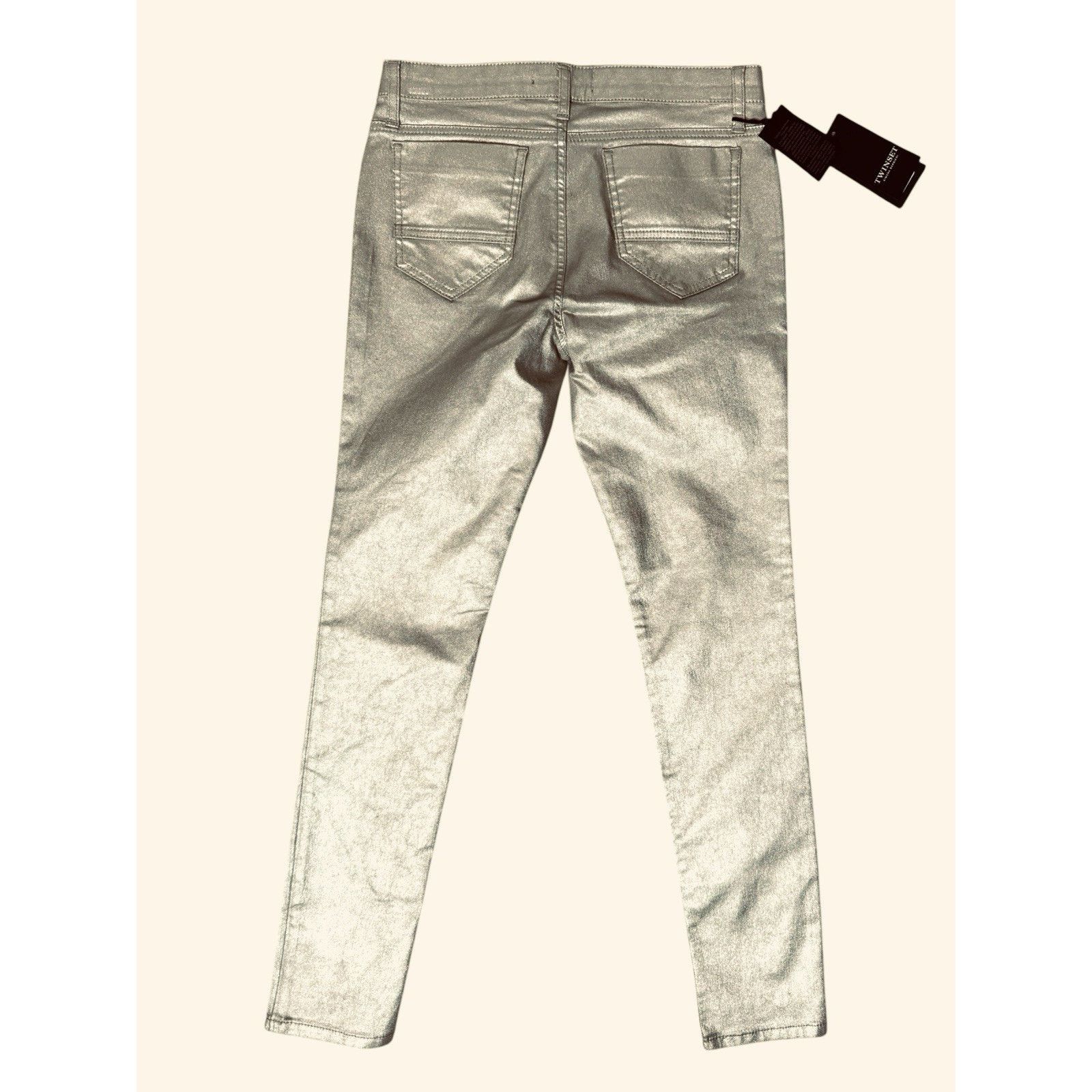 TWINSET Twinset NEW Gold Metallic Skinny Pants Size 27 Size 27" / US 4 / IT 40 - 5 Thumbnail