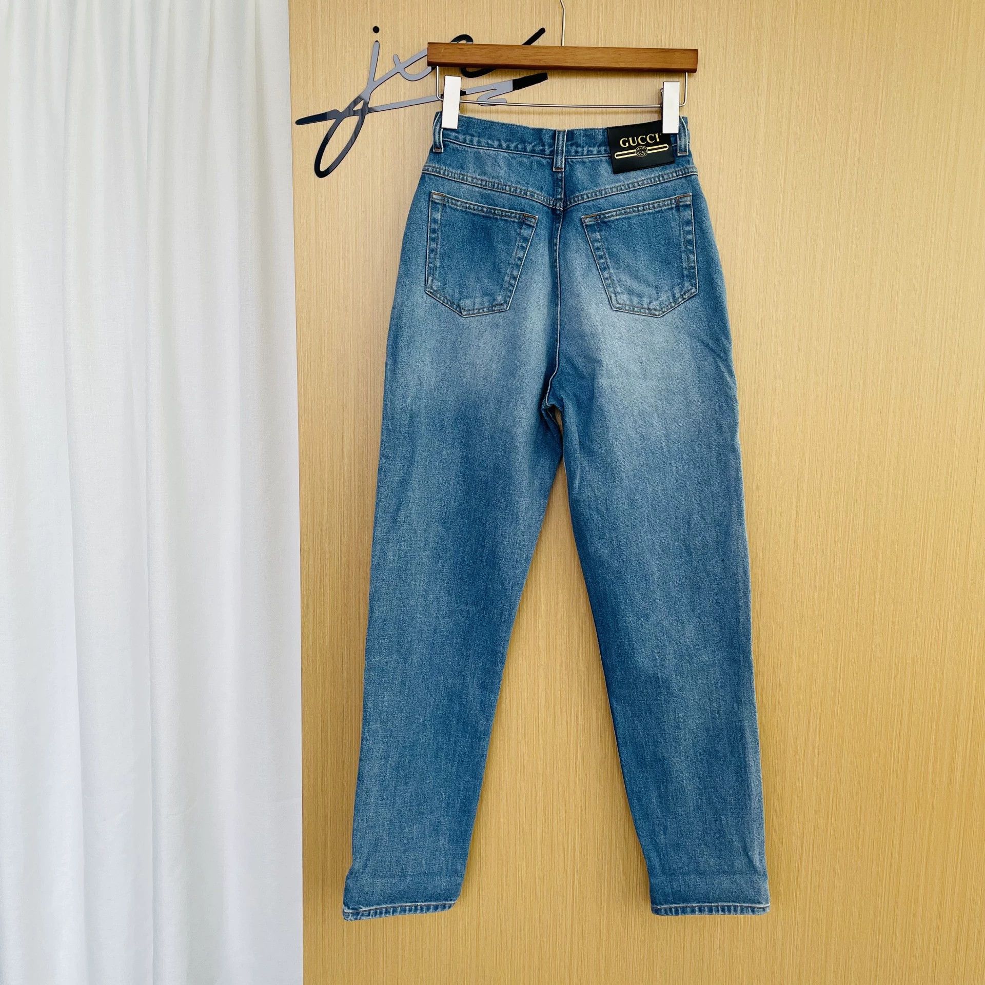 Gucci GUCCI Bear Print Mid-Rise Straight Jean 23W Denim Blue Size 23" - 2 Thumbnail