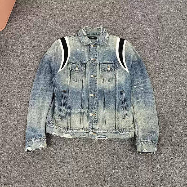Amiri leather 18ss washed denim jacket