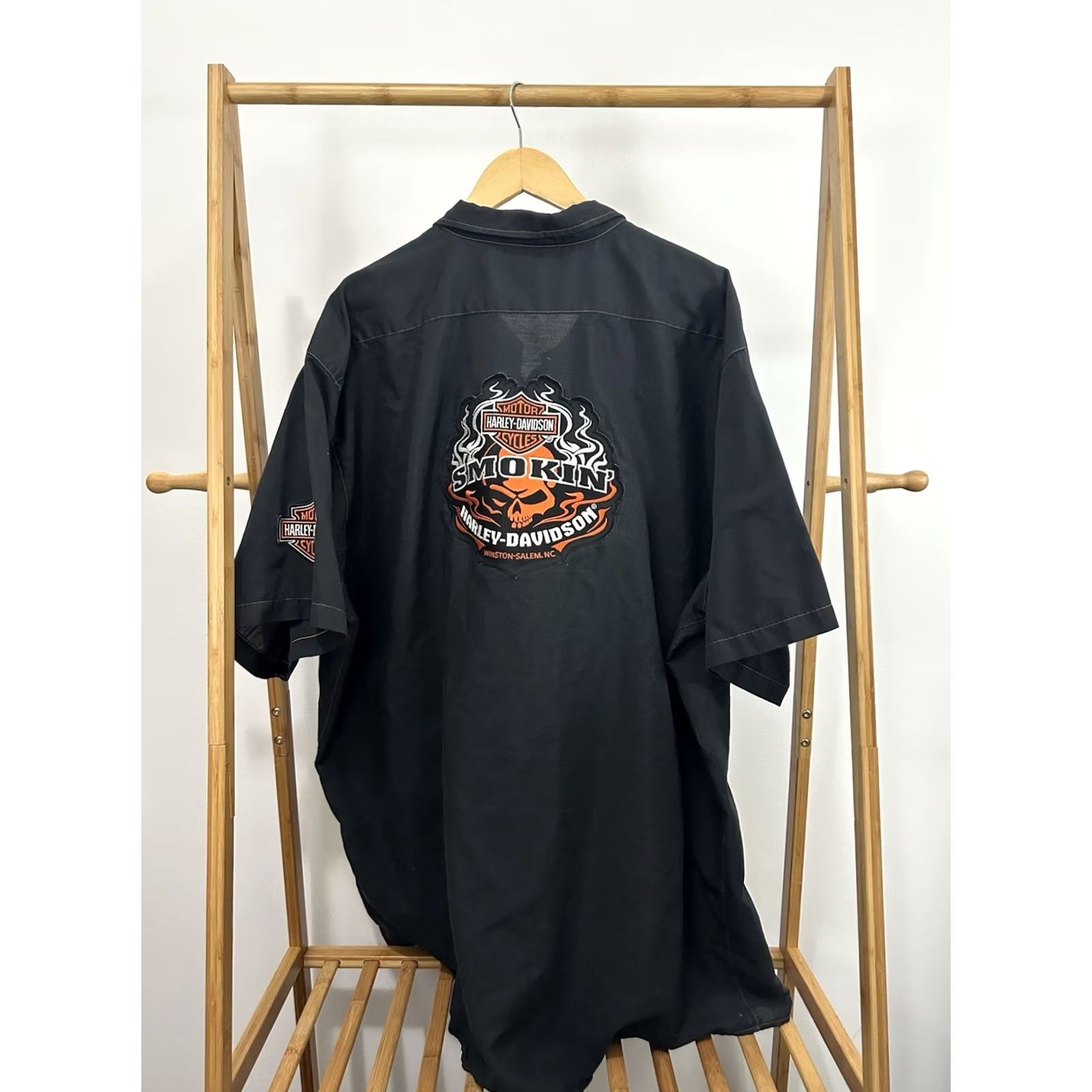 Harley Davidson Harley-Davidson Button-Up Shirt 5XL Black Short Sleeve Patch Vintage Ride Mens Size US XXL / EU 58 / 5 - 2 Thumbnail