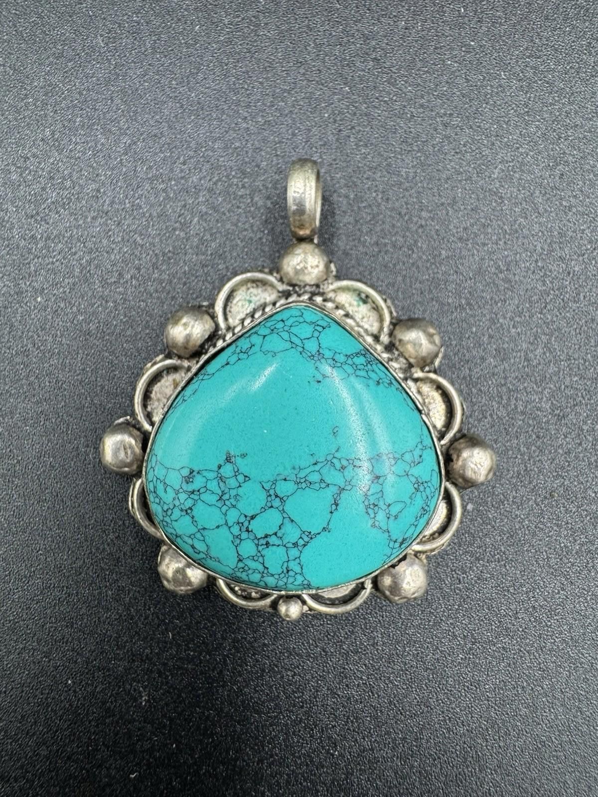 The Unbranded Brand Vintage Navajo Turquoise Pendant Sterling Silver Spiderweb M Size ONE SIZE - 3 Thumbnail