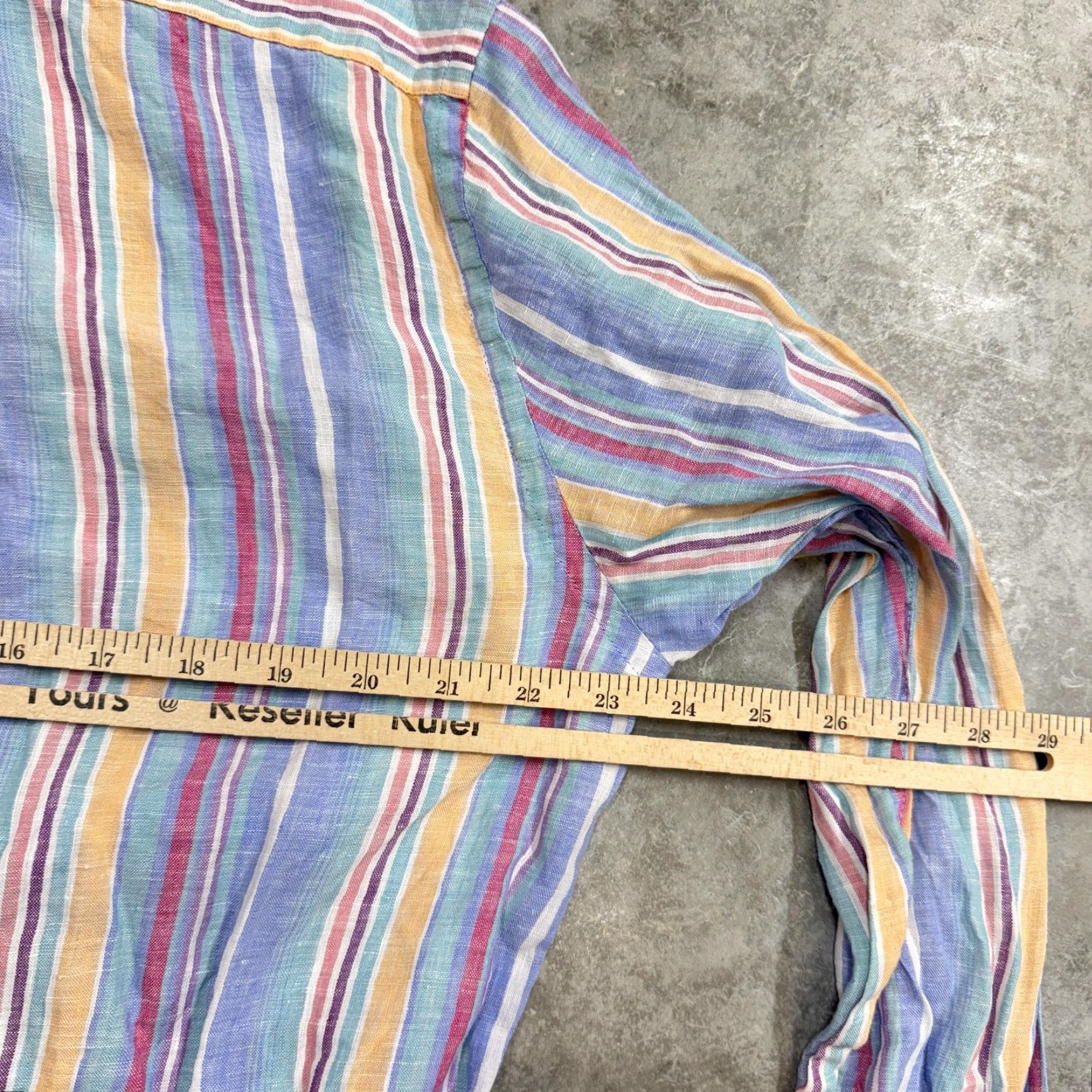 J.McLaughlin J. McLaughlin Shirt Mens Medium Multicolor Linen Striped Button Front Casual Size US M / EU 48-50 / 2 - 5 Thumbnail