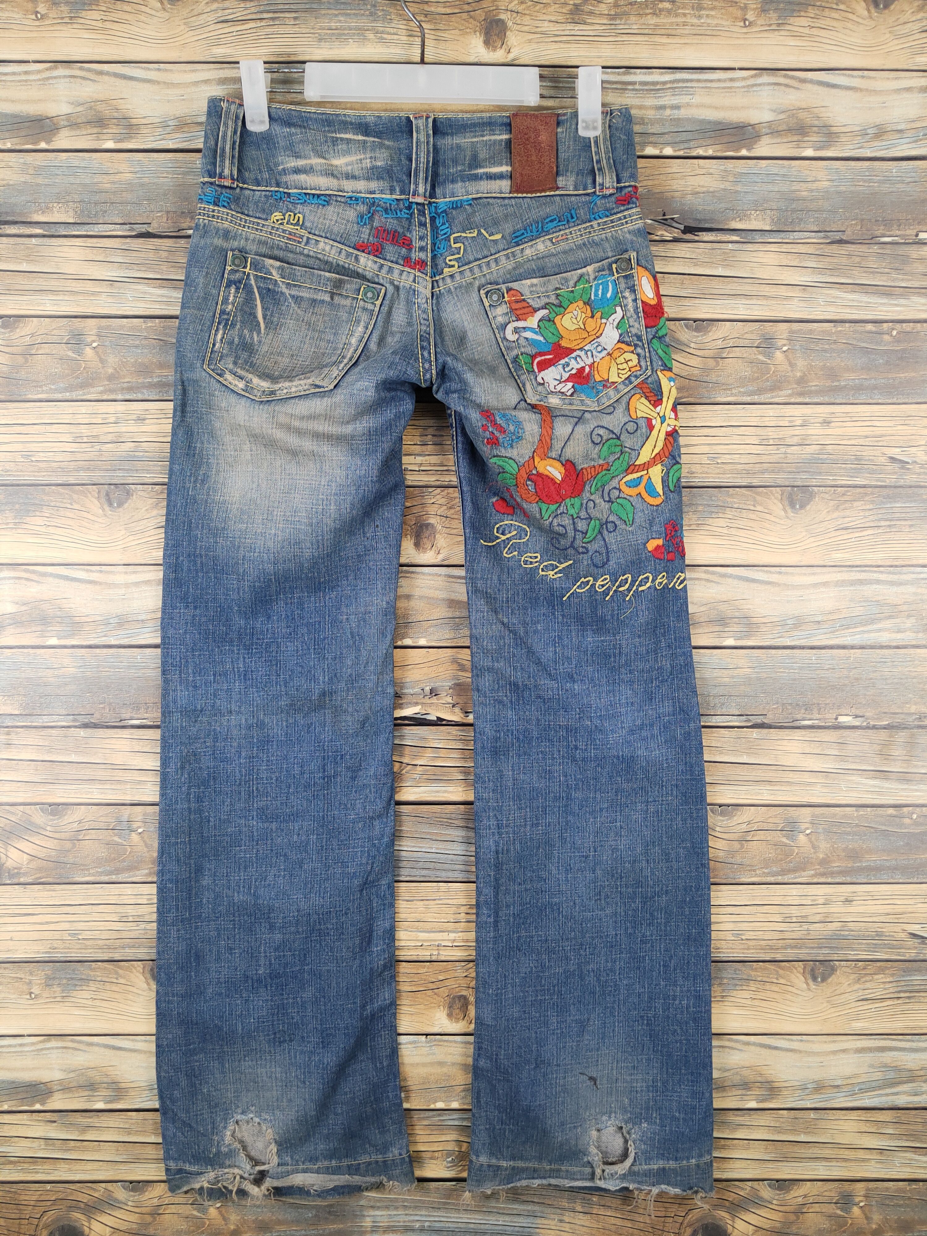 Japanese Brand Red Pepper Dark Blue Distressed Ripped Jeans #W1489 Size 26" / US 2 / IT 38 - 1 Thumbnail