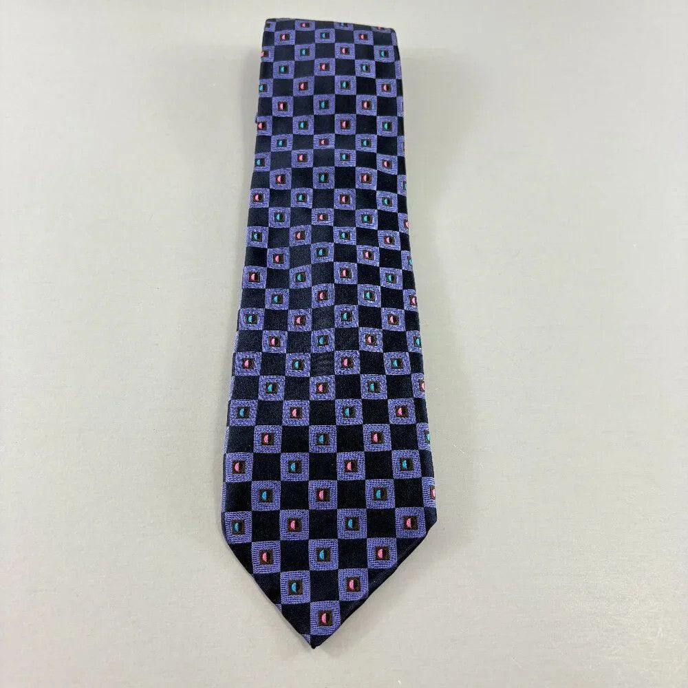 Barneys New York Barney's New York Black / Purple Check Men's Tie Size ONE SIZE - 1 Thumbnail