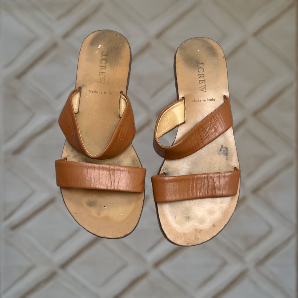 J.Crew VINTAGE J.Crew Leather Sandal Women 8 Slip-On Strappy Flat Casual Boho Minimalist Size US 8 / IT 38 - 1 Thumbnail