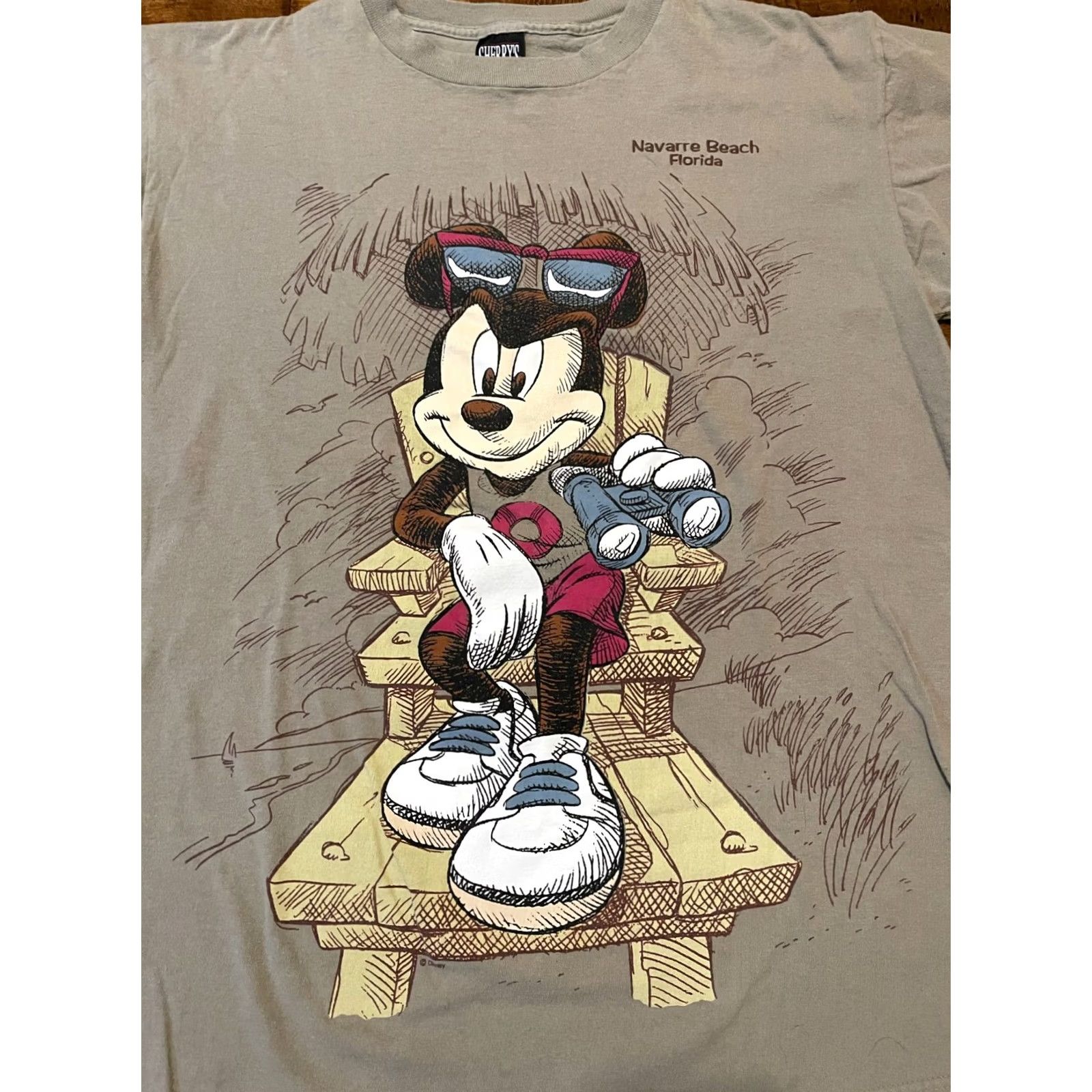 Disney VINTAGE Disney Mickey Mouse Made in USA T-Shirt - Men's L Beige Crew Neck Short Sleeve Cotton Navarre Beach Florida Logo Shirt Mens L Size US L / EU 52-54 / 3 - 2 Thumbnail