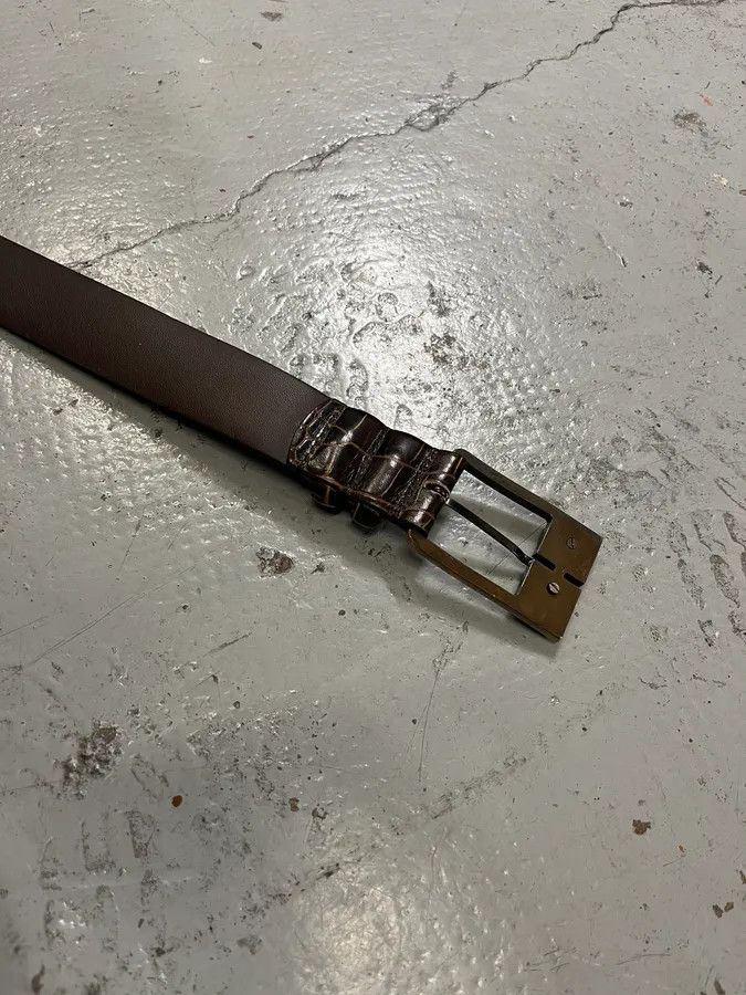 Vintage Cesare Paciotti Dagger Buckle Crocodile Effect Brown Leather Belt Size ONE SIZE - 7 Thumbnail
