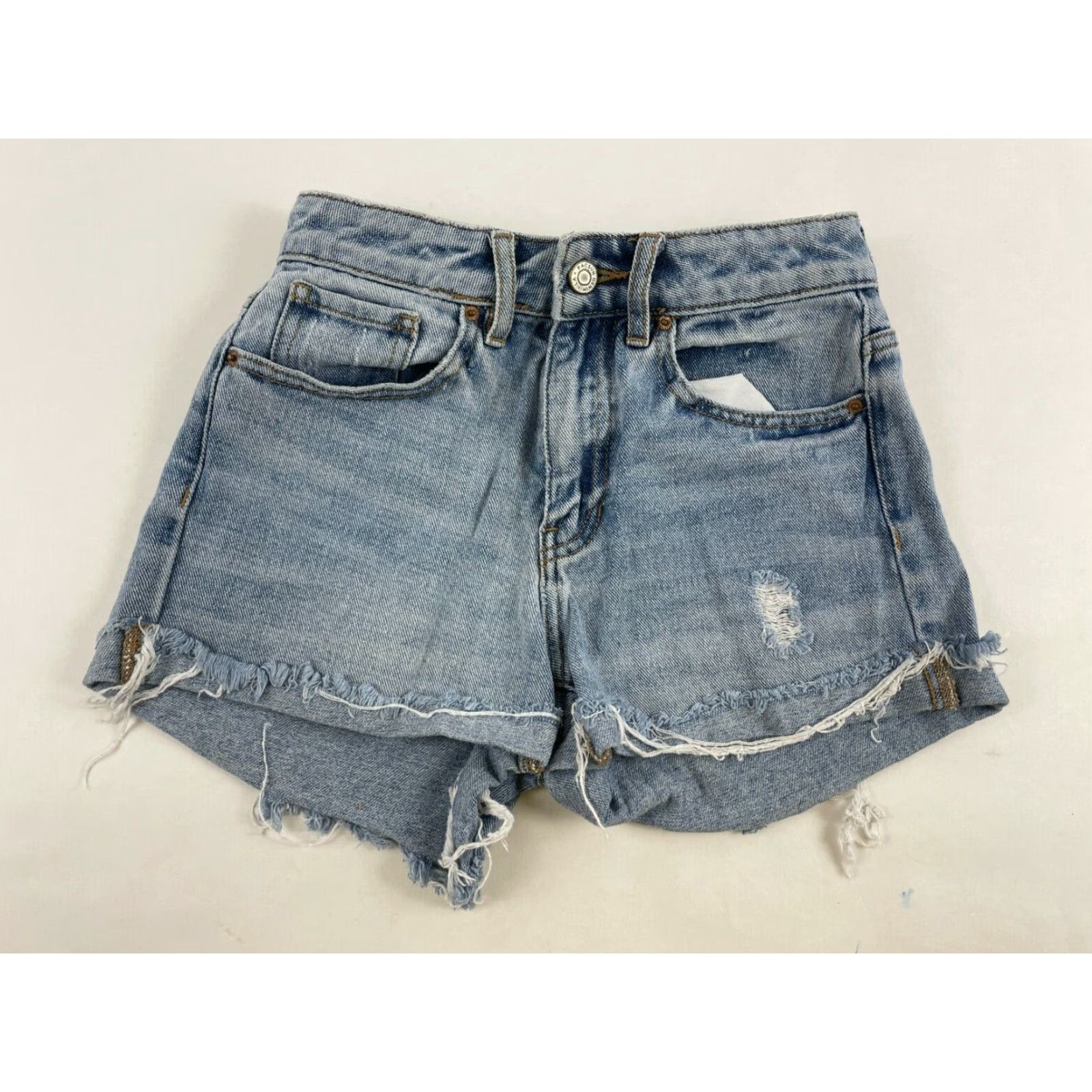 Pacsun PacSun Women's Jean Shorts Denim Mom Short Cut-Off Raw Hem Distressed Size 23 Gray Size 42" / US 20 - 2 Thumbnail