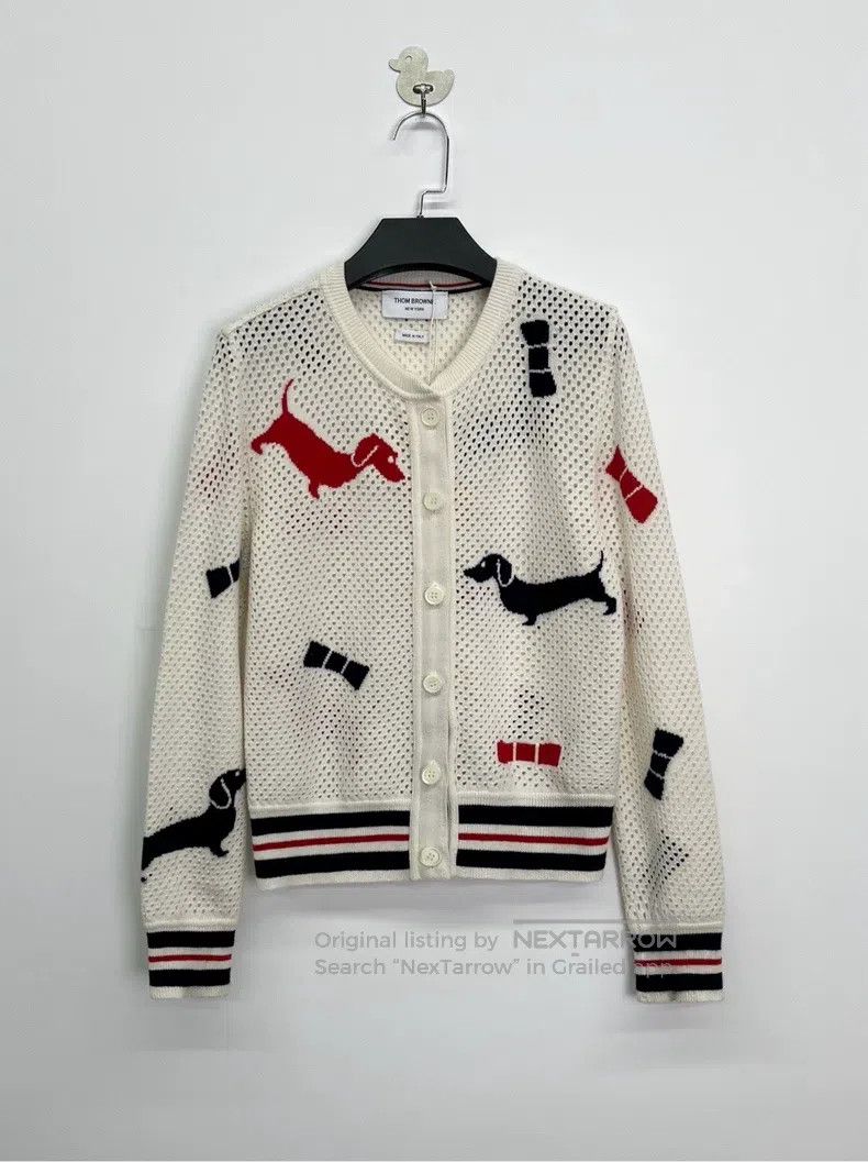 Thom Browne Thom Browne Beige Openwork Dog Pattern Cardigan Jacket Size US XXS / EU 40 - 1 Thumbnail