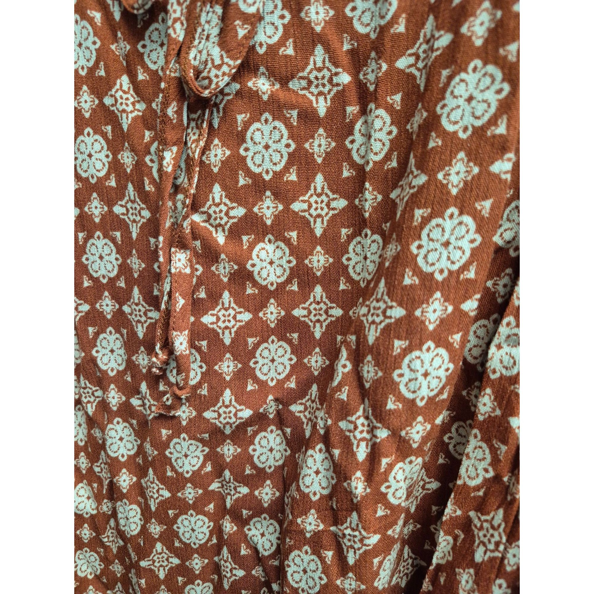 Other Rust-Red Floral Ruffle Sleeve Rayon Top With Tie Neck Medium Size M / US 6-8 / IT 42-44 - 4 Thumbnail