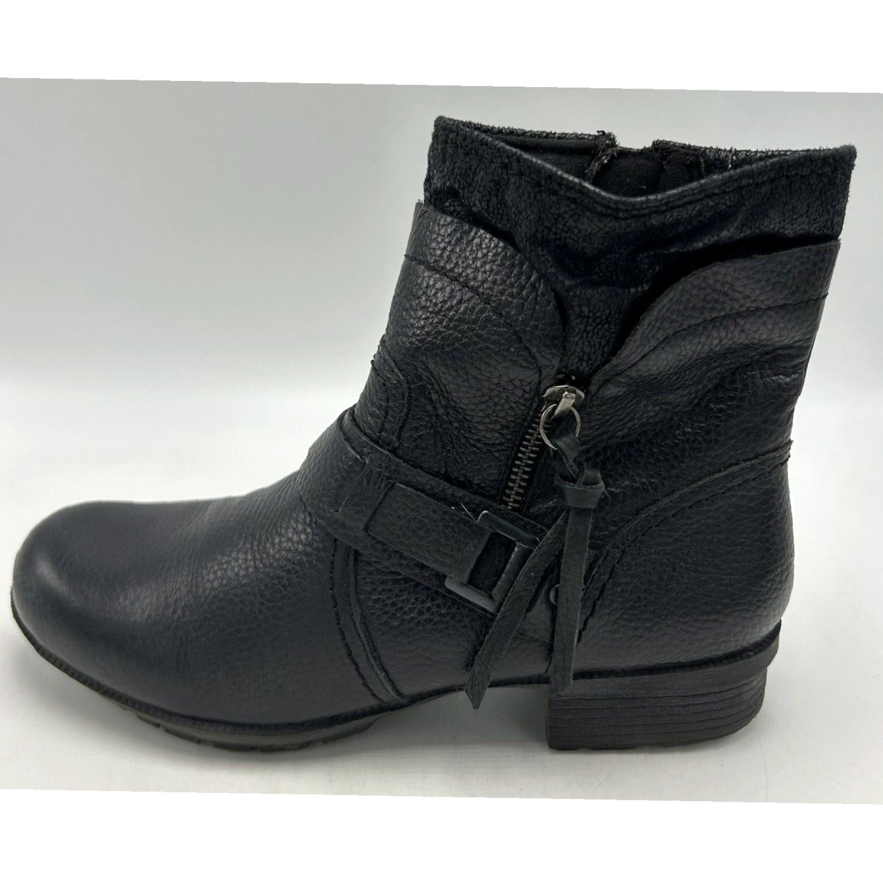 Clarks Black Leather Clarks Motorcycle Boots with Buckle Detail and 1 Inch Heel for Women Size 8M Grailed