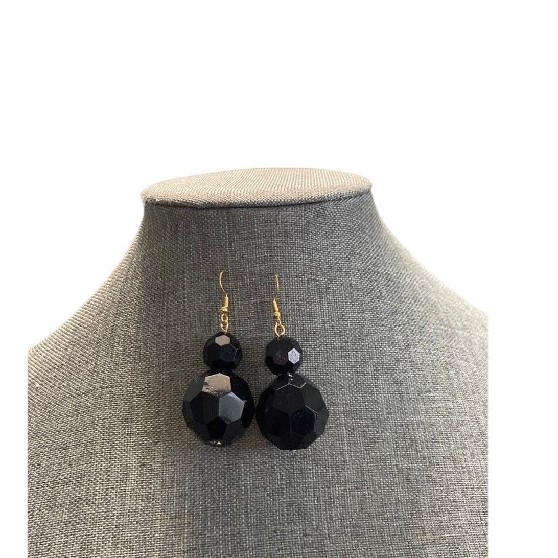 Handmade black bead earrings gold tone Size ONE SIZE - 1 Thumbnail