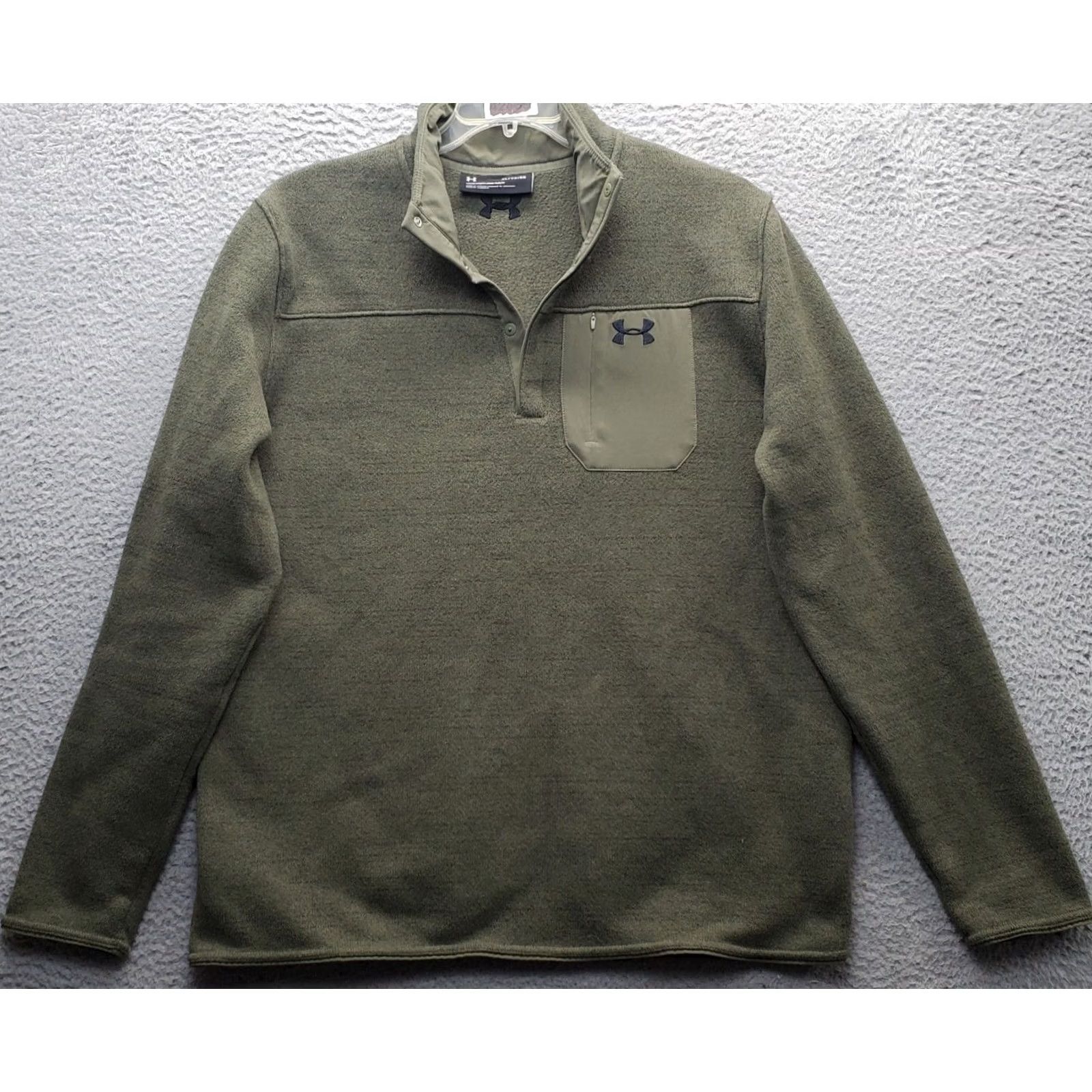 Under Armour Under Armour Sweatshirt Mens XL Green Fleece Lined Loose Fit Quarter Snap Front Size US XL / EU 56 / 4 - 2 Thumbnail