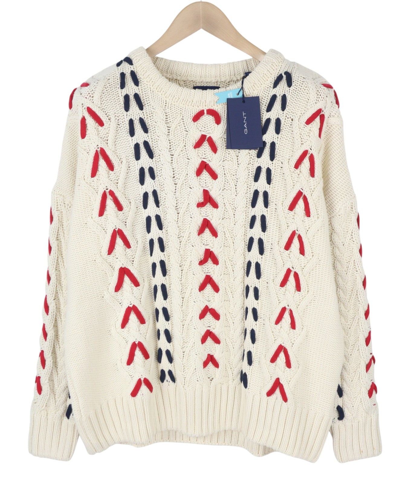 Gant CHUNKY CABLE C-NECK XL Cream Wool Blend Jumper 87317 Size US XL / EU 56 / 4 - 3 Thumbnail
