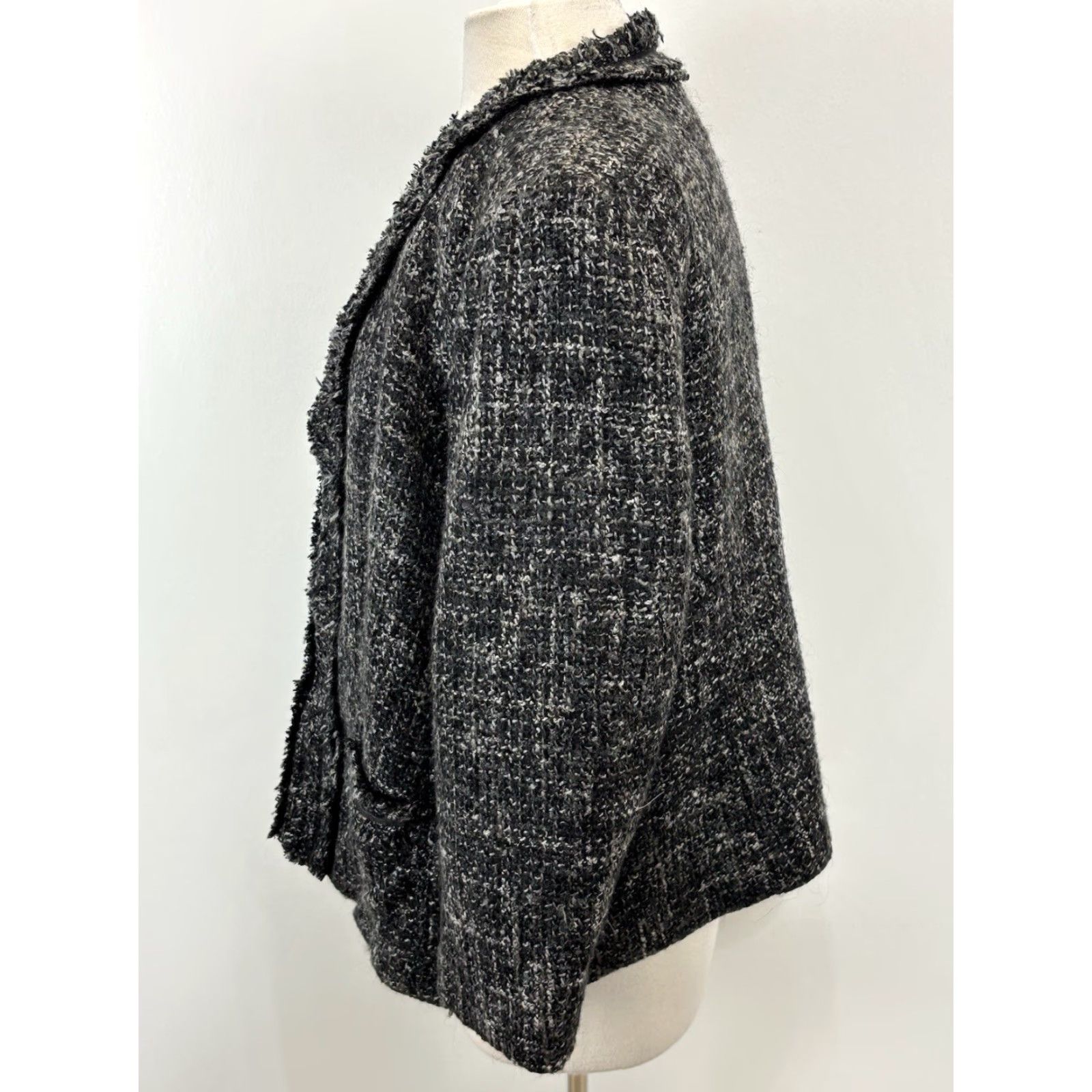 Talbots Talbots Tweed Blazer Jacket Sz 16W Plus Women’s Grey Black Open Fringe Trim Size XXL / US 16-18 / IT 52-54 - 2 Thumbnail