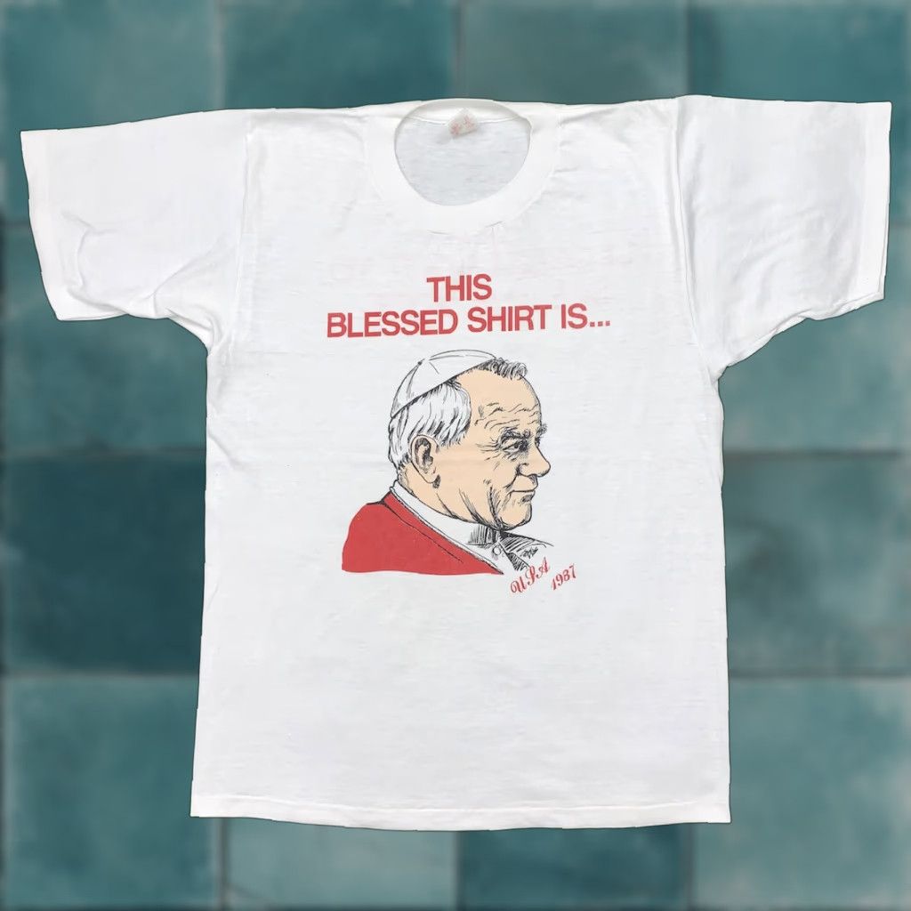 Vintage VINTAGE Pope John Paul II Shirt White 80s Mens L Crew Neck Short Sleeve Graphic Print Size US L / EU 52-54 / 3 - 1 Thumbnail