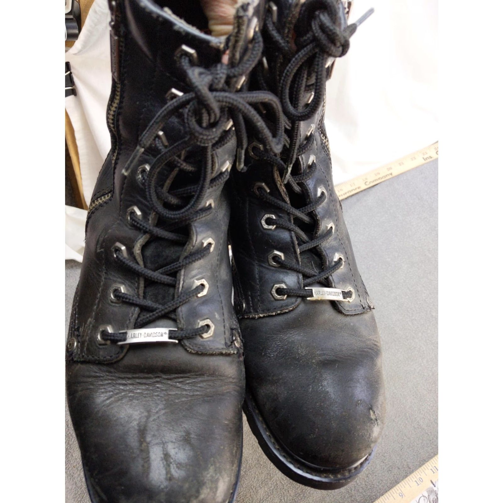 Harley Davidson Harley-Davidson Boots Womens 11 Black Leather Mid-Calf Zip lace up Biker Workwear Casual Shoes Size US 11 / IT 41 - 5 Thumbnail