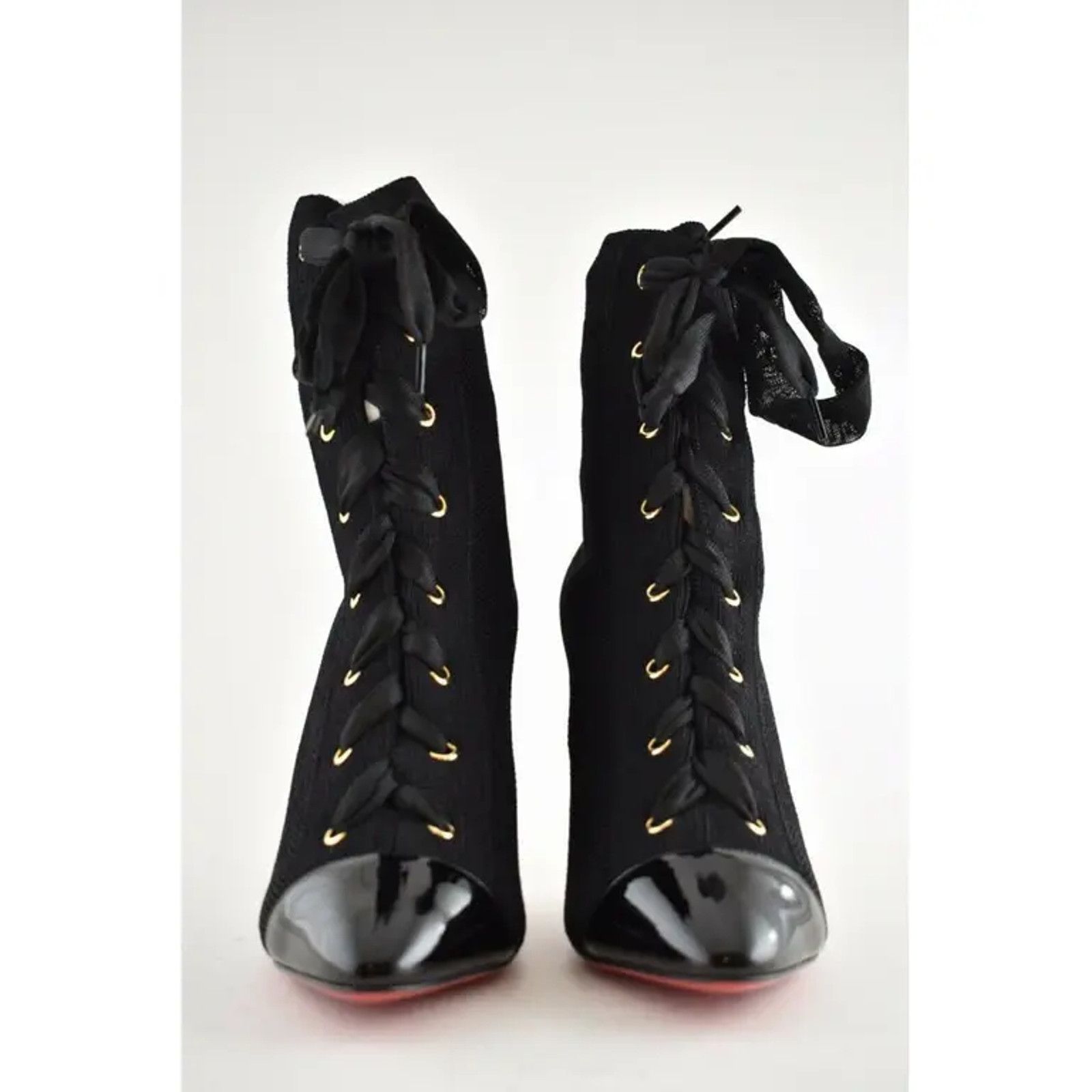 Christian Louboutin Christian Louboutin Frenchie 100 Black Patent Lace Heel Size US 5.5 / IT 35.5 - 5 Thumbnail