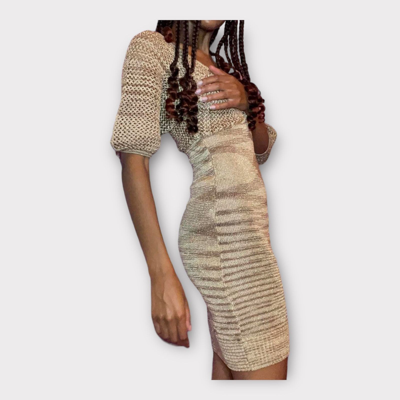 Bebe Bebe | Vintage Y2K Shimmery crochet Body-con Mini Dress | XS Size XS / US 0-2 / IT 36-38 - 2 Thumbnail