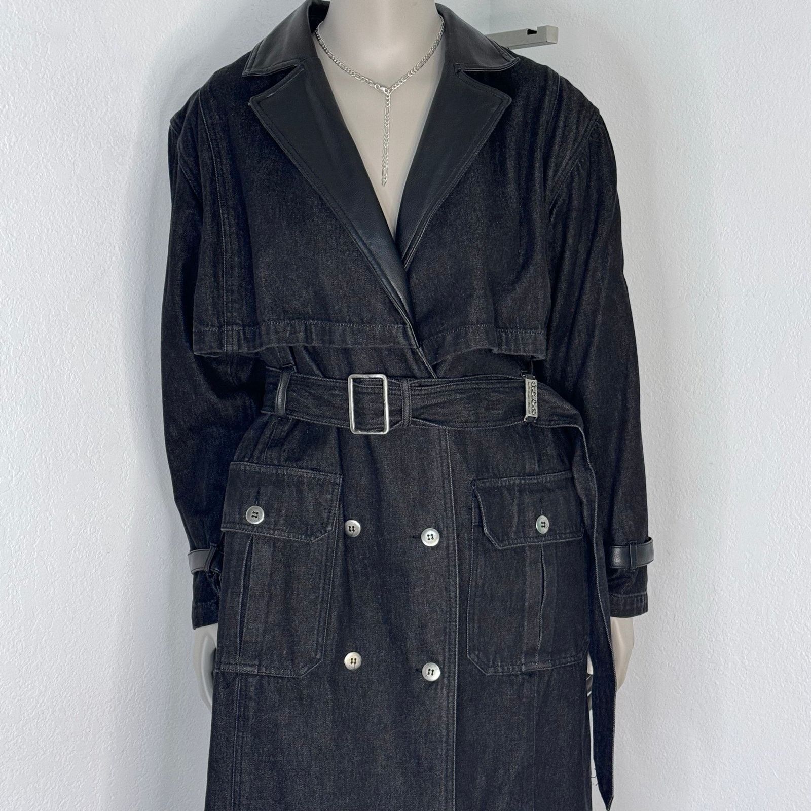 Vintage Vintage 90s Gray Denim Trench Coat Belted Together Goth Size XL / US 12-14 / IT 48-50 - 1 Thumbnail