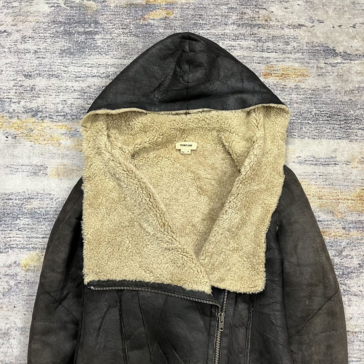 Helmut lang asymmetric hooded shearling leather jacket