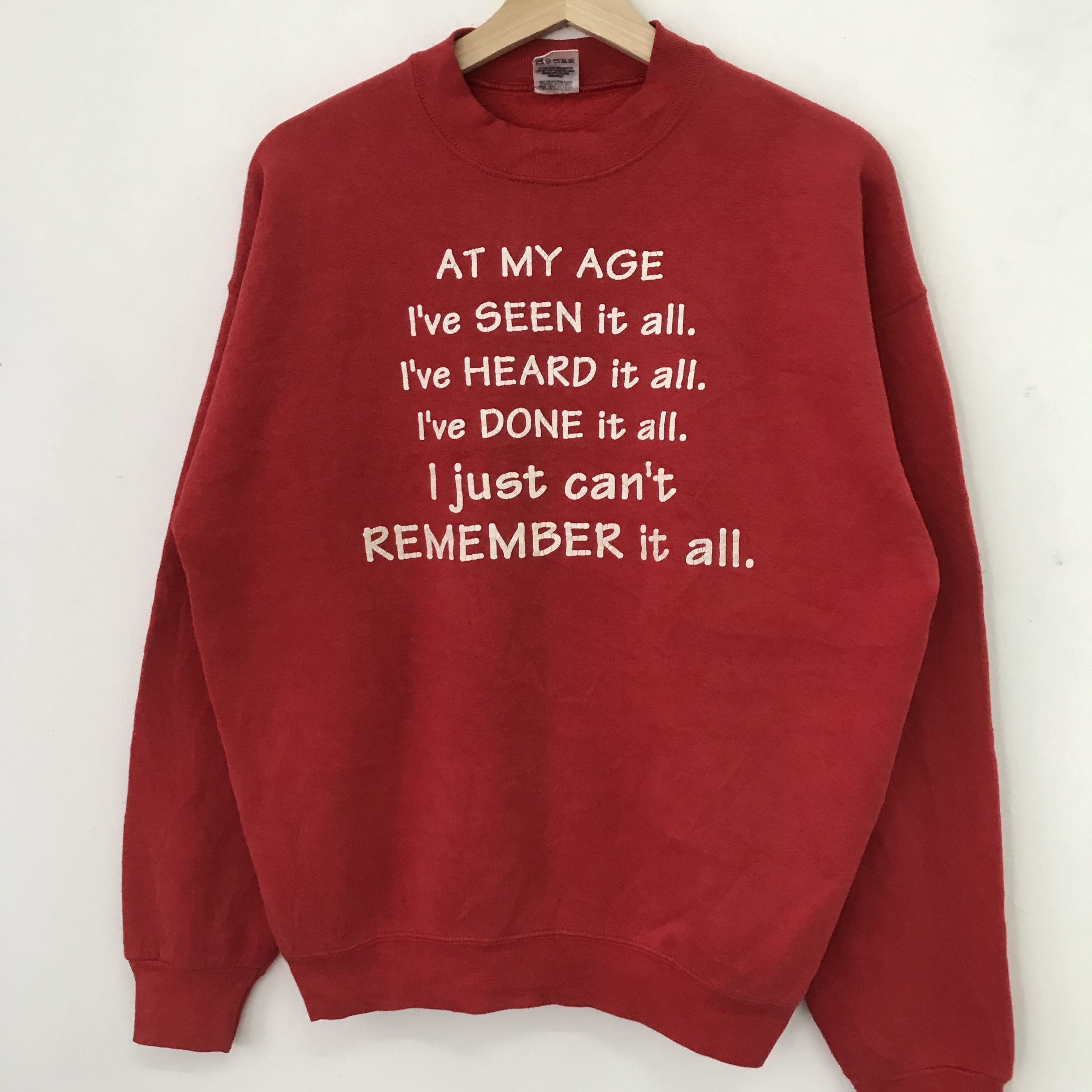 Vintage Vintage 90's Quote Graphic Writing Red Sweatshirt Size US L / EU 52-54 / 3 - 3 Thumbnail