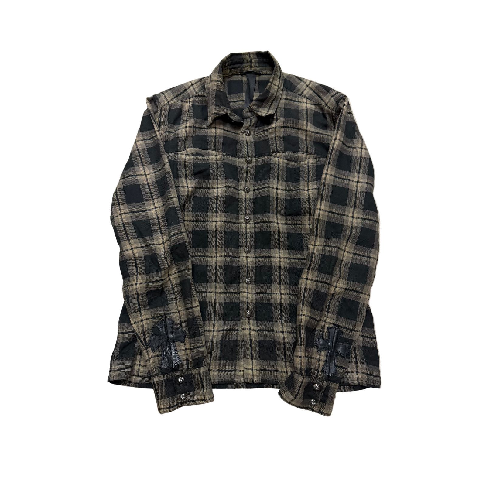 Chrome Hearts Chrome Hearts Brown Plaid 2 Patches Flannel Shirt Size US S / EU 44-46 / 1 - 1 Thumbnail