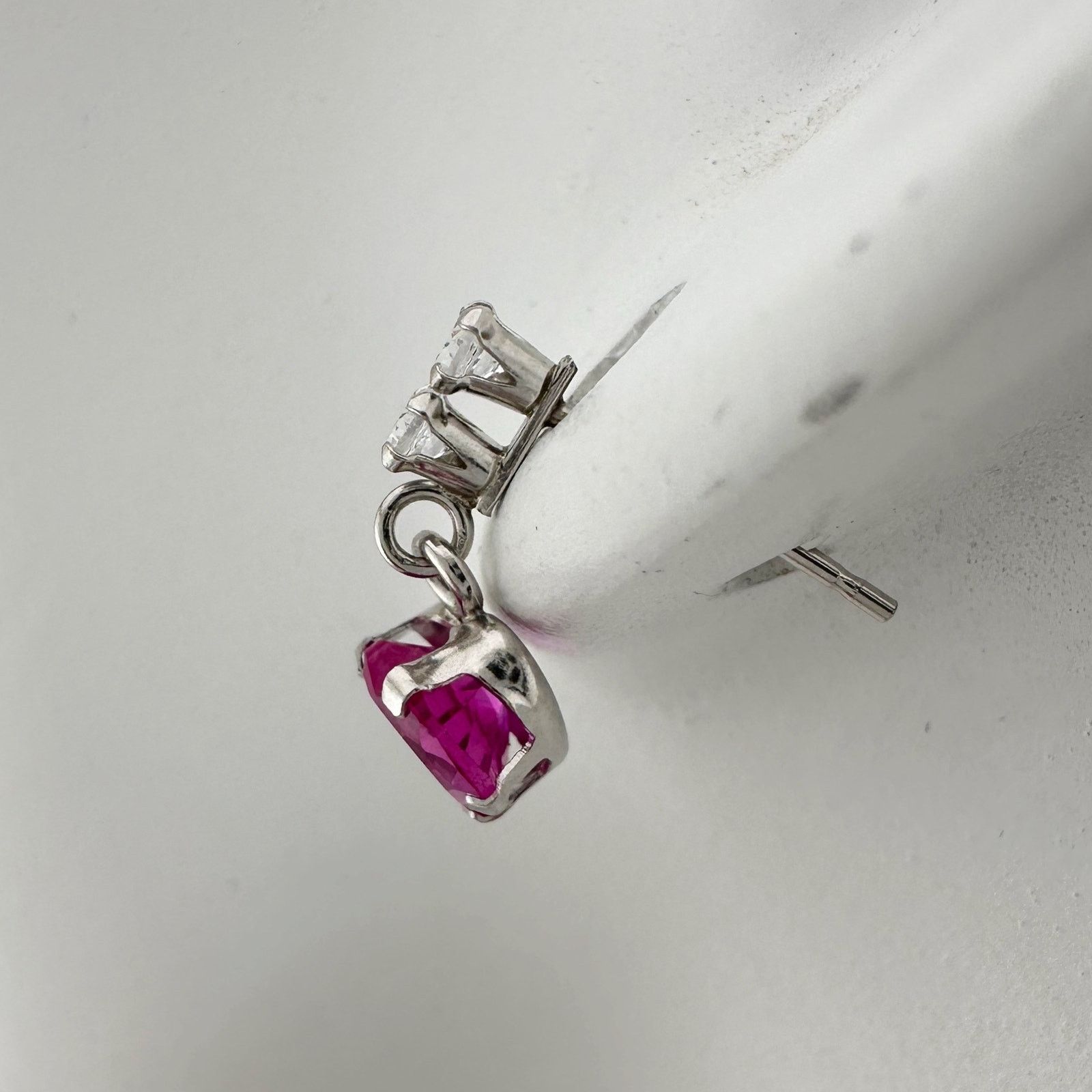 Other 10kt White Gold Pink Sapphire Heart Dangle Earrings Size ONE SIZE - 5 Thumbnail