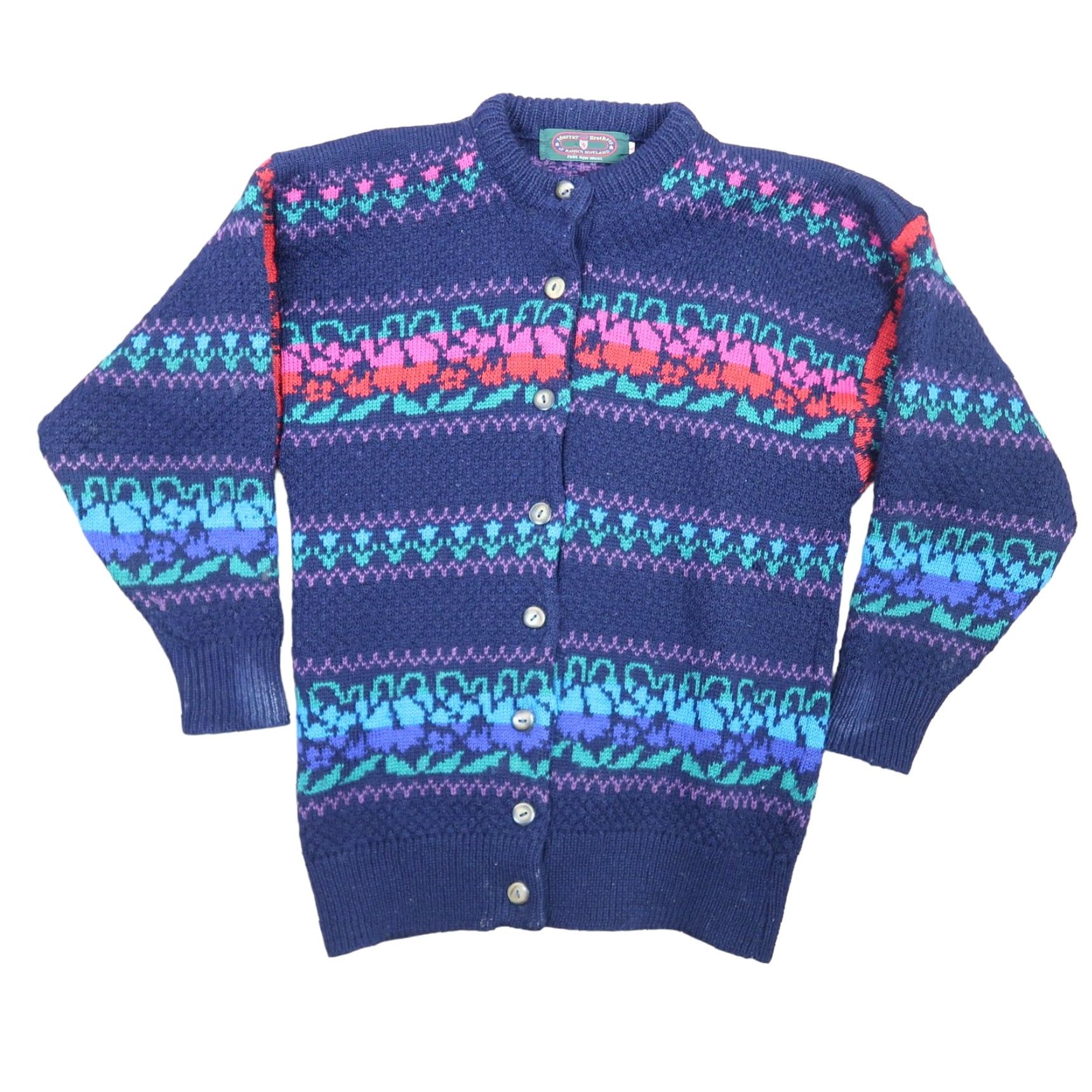 Vintage VINTAGE Murray Brothers cardigan sweater Navy blue floral wool knit L Women 80s Long Sleeve Button front 100% Wool Size L / US 10 / IT 46 - 5 Thumbnail