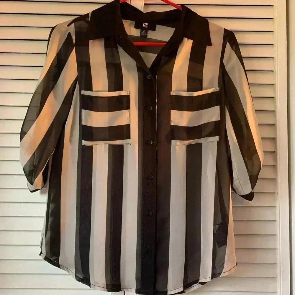 Designer IZ Byer Women's Striped Button-Up Blouse Size XS / US 0-2 / IT 36-38 - 2 Thumbnail