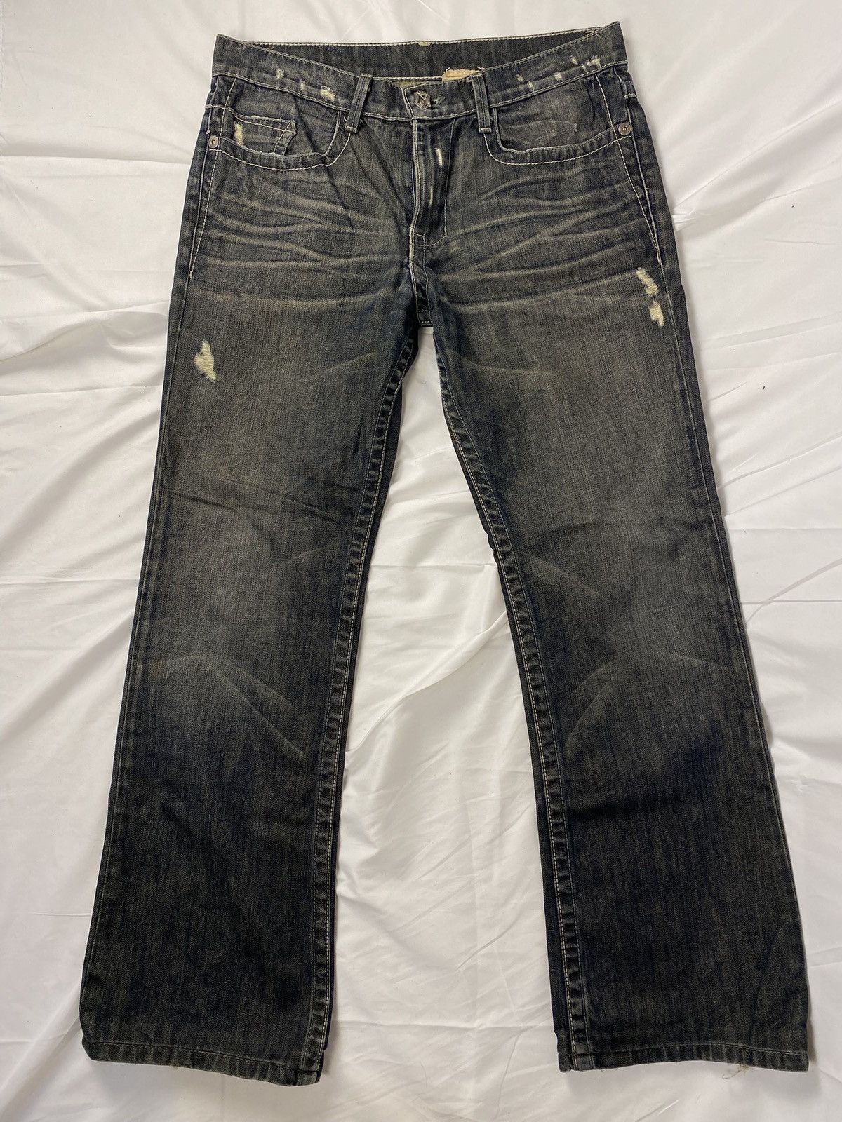 Japanese Brand ✨ Archive Monarchy Britain 🇬🇧 Flag Flared Washed Jeans Denim Size US 34 / EU 50 - 11 Thumbnail