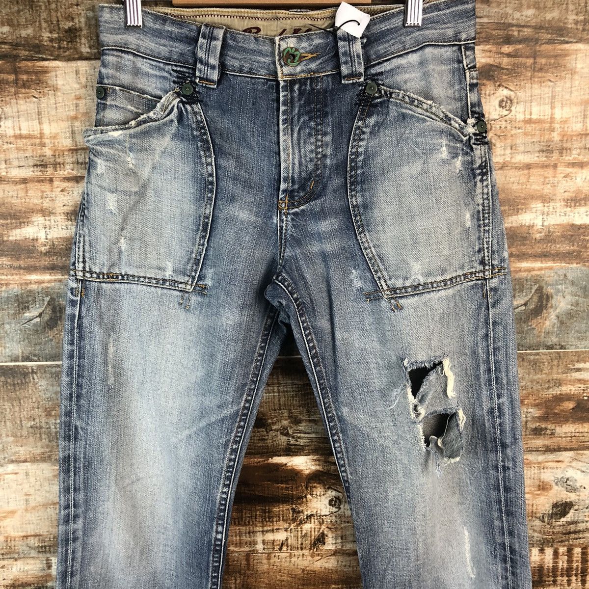 Japanese Brand Back Number Blue Distressed Denim Pants #A2098 Size US 30 / EU 46 - 8 Thumbnail