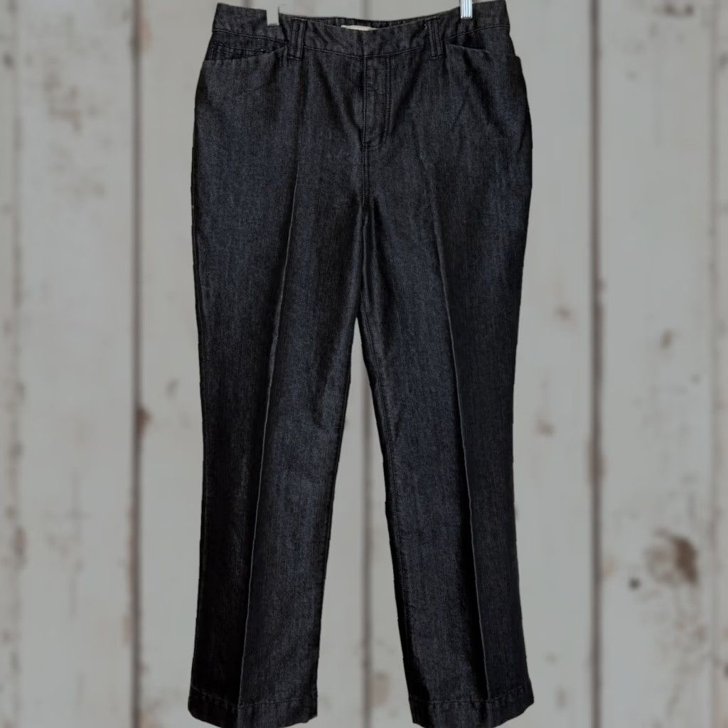 Vintage Chico's Pants Womens 2.5 Regular Charcoal Metallic Straight Leg Flat Front 31in Inseam Stretch Dress/Business Casual Workwear Trousers Size 26" / US 2 / IT 38 - 1 Thumbnail