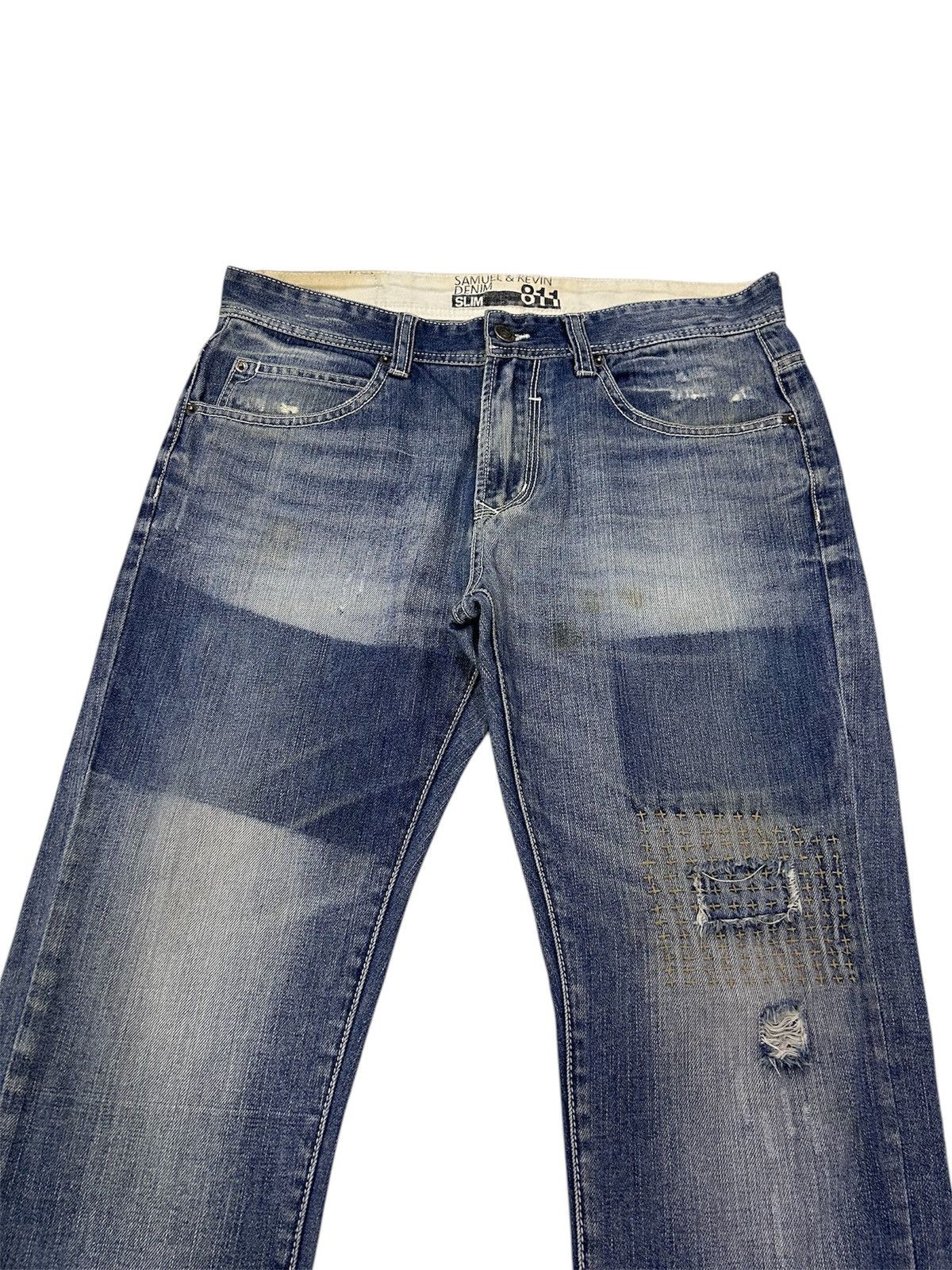 Japanese Brand × Vintage Vintage Japanese Blue Wash Patches Style Distressed Jeans Size US 35 - 4 Thumbnail