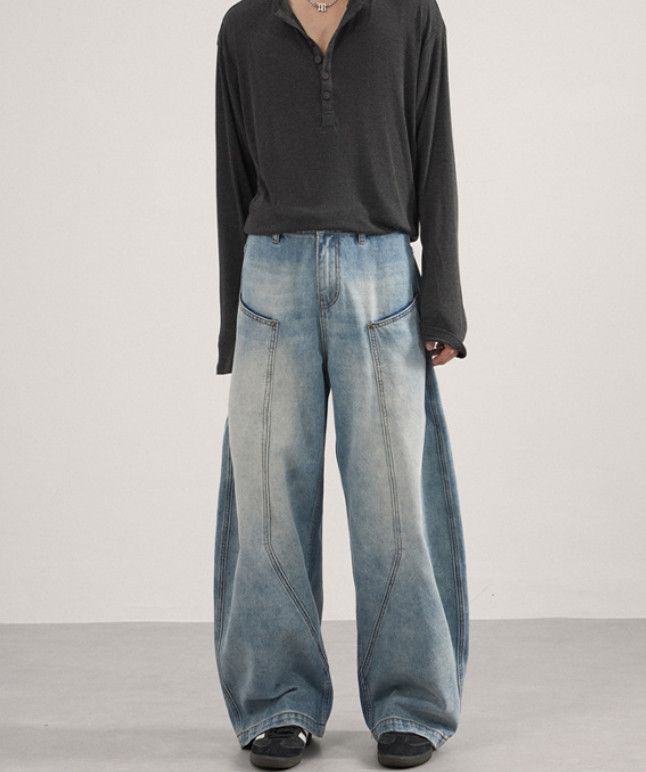 Japanese Brand American retro distressed washed patchwork curved jeans Size US 32 / EU 48 - 4 Thumbnail