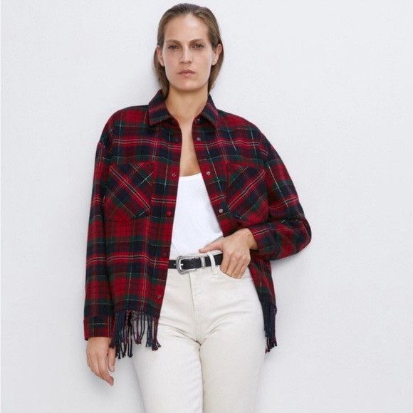 Zara Zara Never Been Worn Plaid Fringe Jacket Size M / US 6-8 / IT 42-44 - 1 Thumbnail