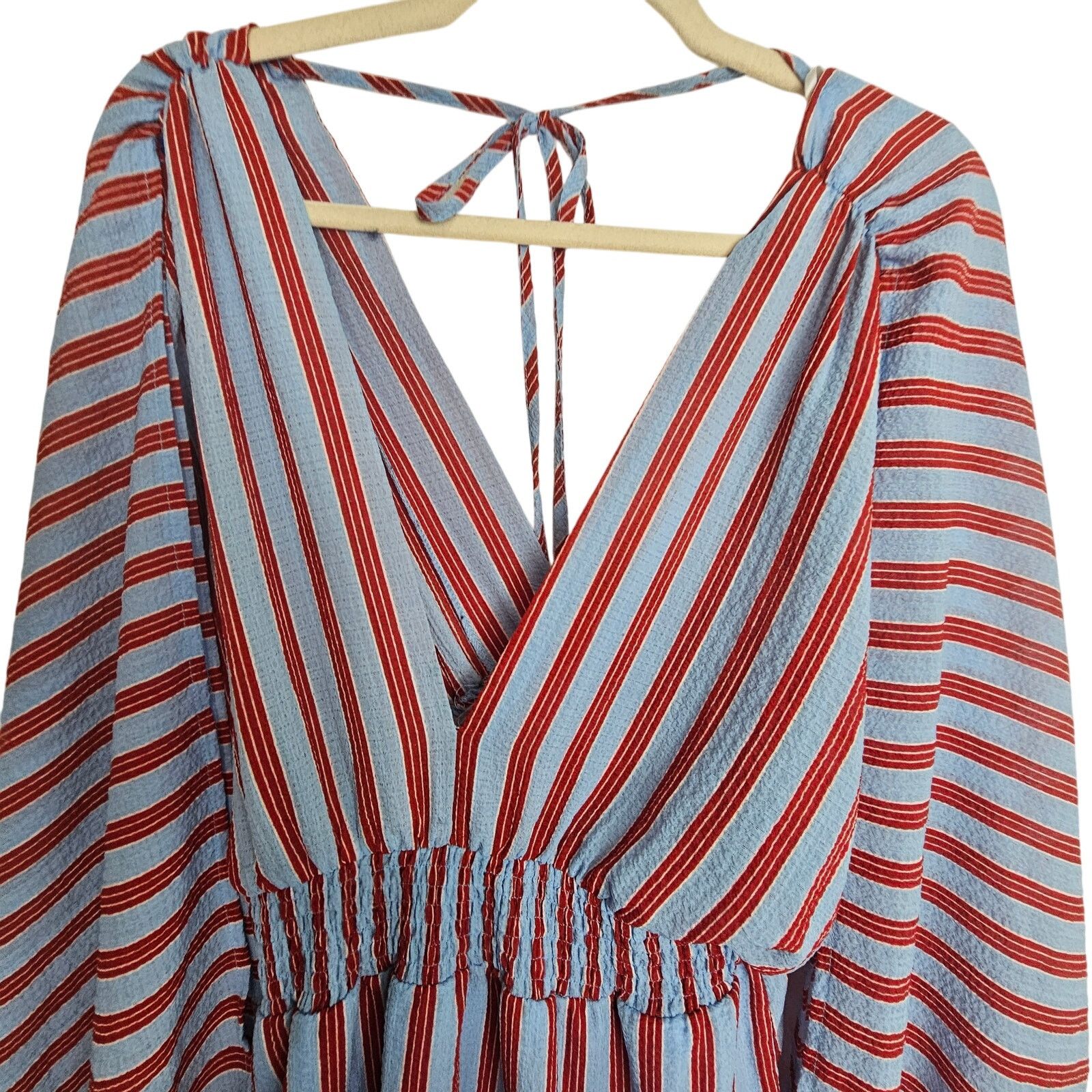Lululemon Lulu's Dress Blue Red Striped Hi Low Dress Puff Sleeve L Size L / US 10 / IT 46 - 2 Thumbnail