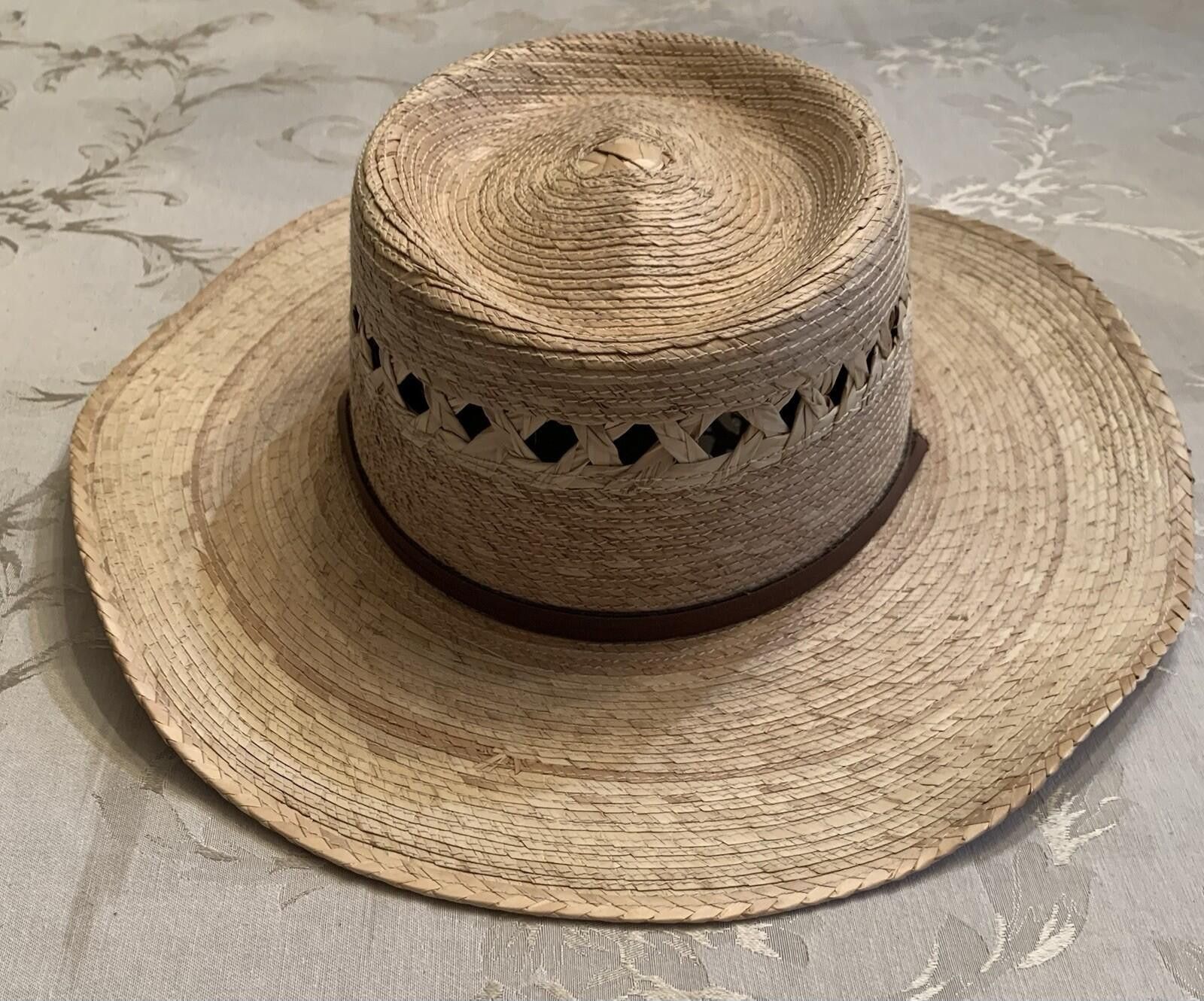 The Unbranded Brand XL Palm Braid Large Brim Gambler Sun Hat w/ Chin Strap Size ONE SIZE - 3 Thumbnail