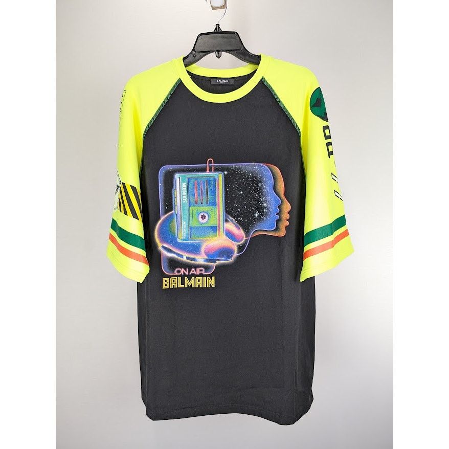 Balmain o1rshd1 Q:2 / " On Air " T-Shirt in Black/Lime Size US M / EU 48-50 / 2 - 1 Thumbnail