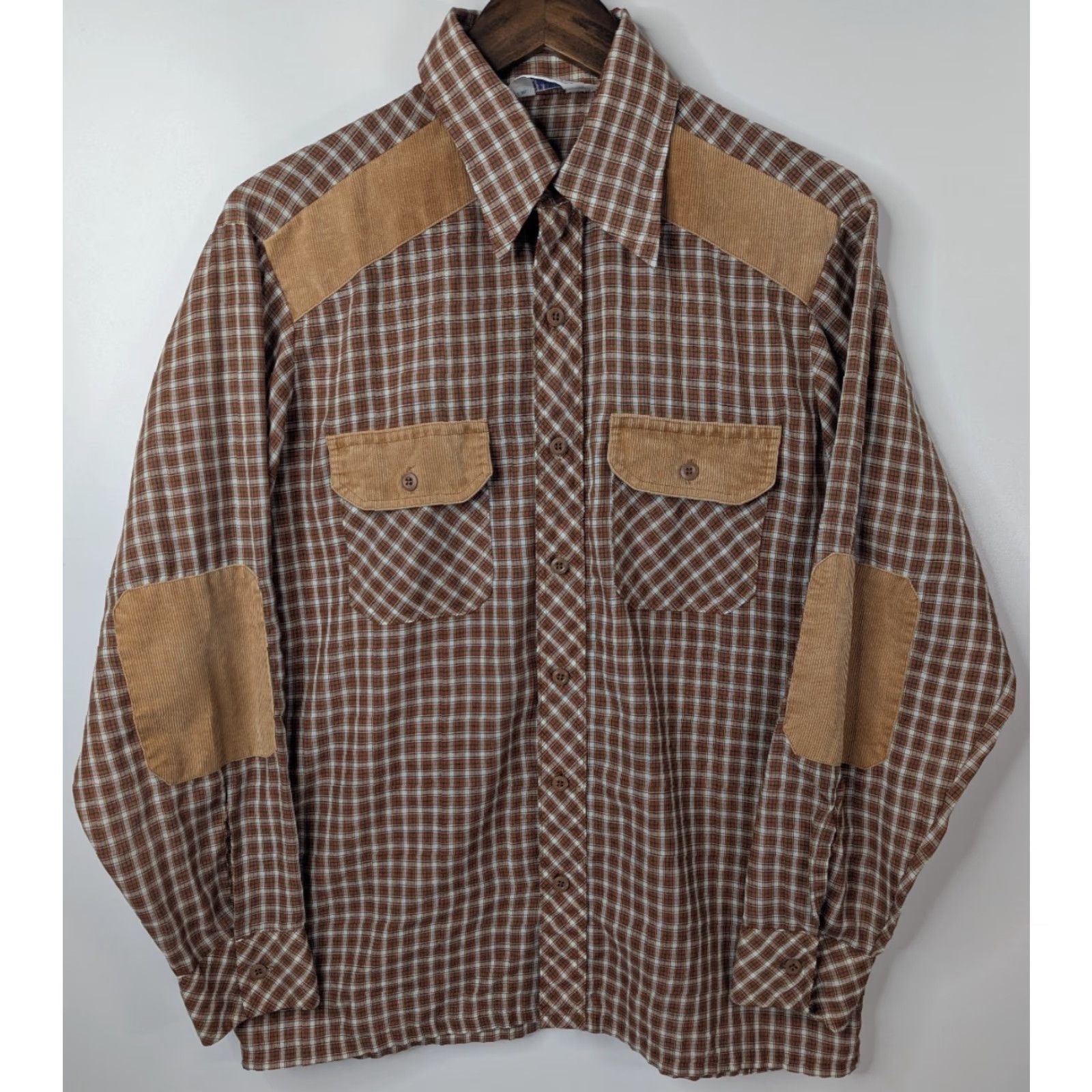 Wrangler VINTAGE Wrangler Shirt Western Plaid Corduroy Lightweight M USA Brown Knit? Size M / US 6-8 / IT 42-44 - 2 Thumbnail