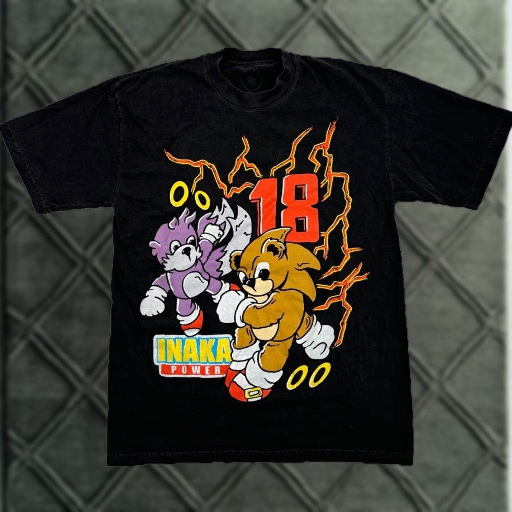 Vintage Inaka Power Black Sonic Hedgehog Parody Graphic T-Shirt Gym Lifting Large Men Black shirt Humor 90s? Size US L / EU 52-54 / 3 - 1 Thumbnail
