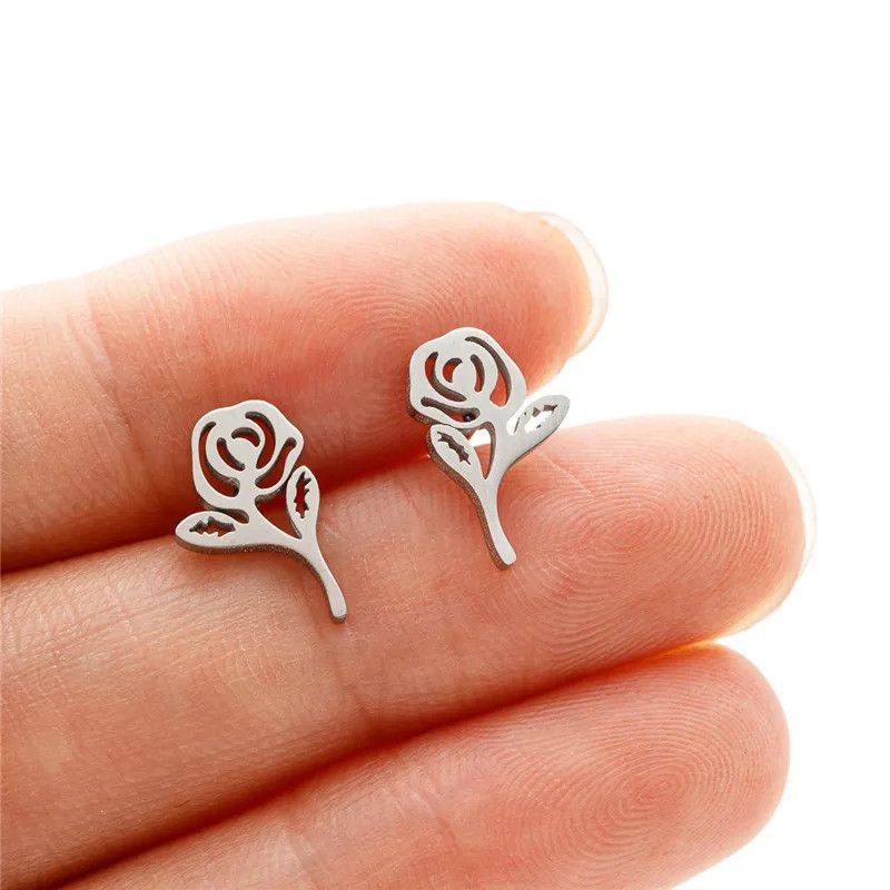 Jewelry Romantic Rose Mini Stud Earrings Charm Earring Gift Size ONE SIZE - 1 Thumbnail
