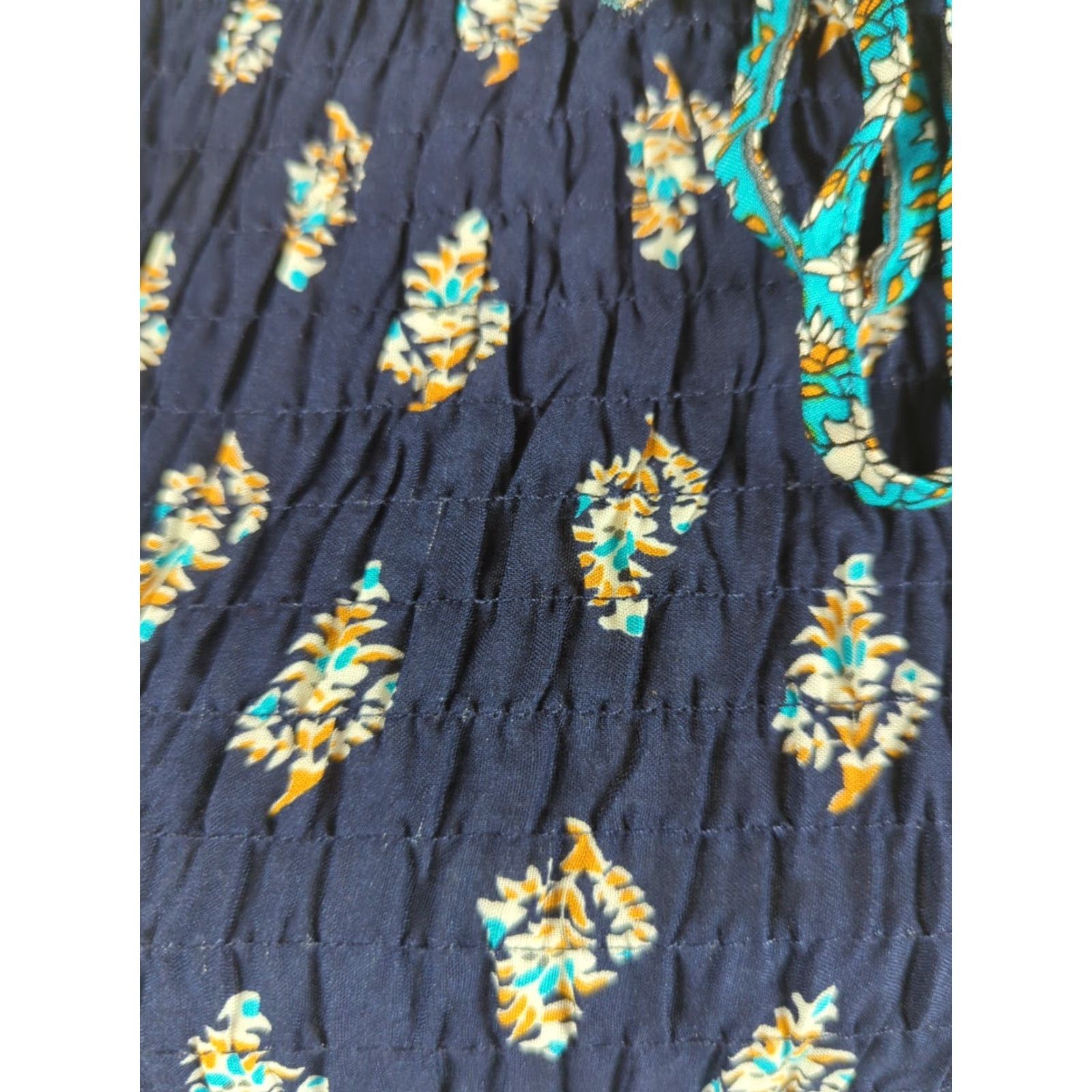 Vintage Kindred Anthropologie Maxi Dress Navy Blue S Short Sleeve Square Neck Smocked Bodice Ruffle Beach Flower Peasant Size S / US 4 / IT 40 - 3 Thumbnail