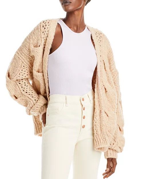Designer × Iro Iro Besty Cable Knit Cardigan in Beige Size L / US 10 / IT 46 - 1 Thumbnail
